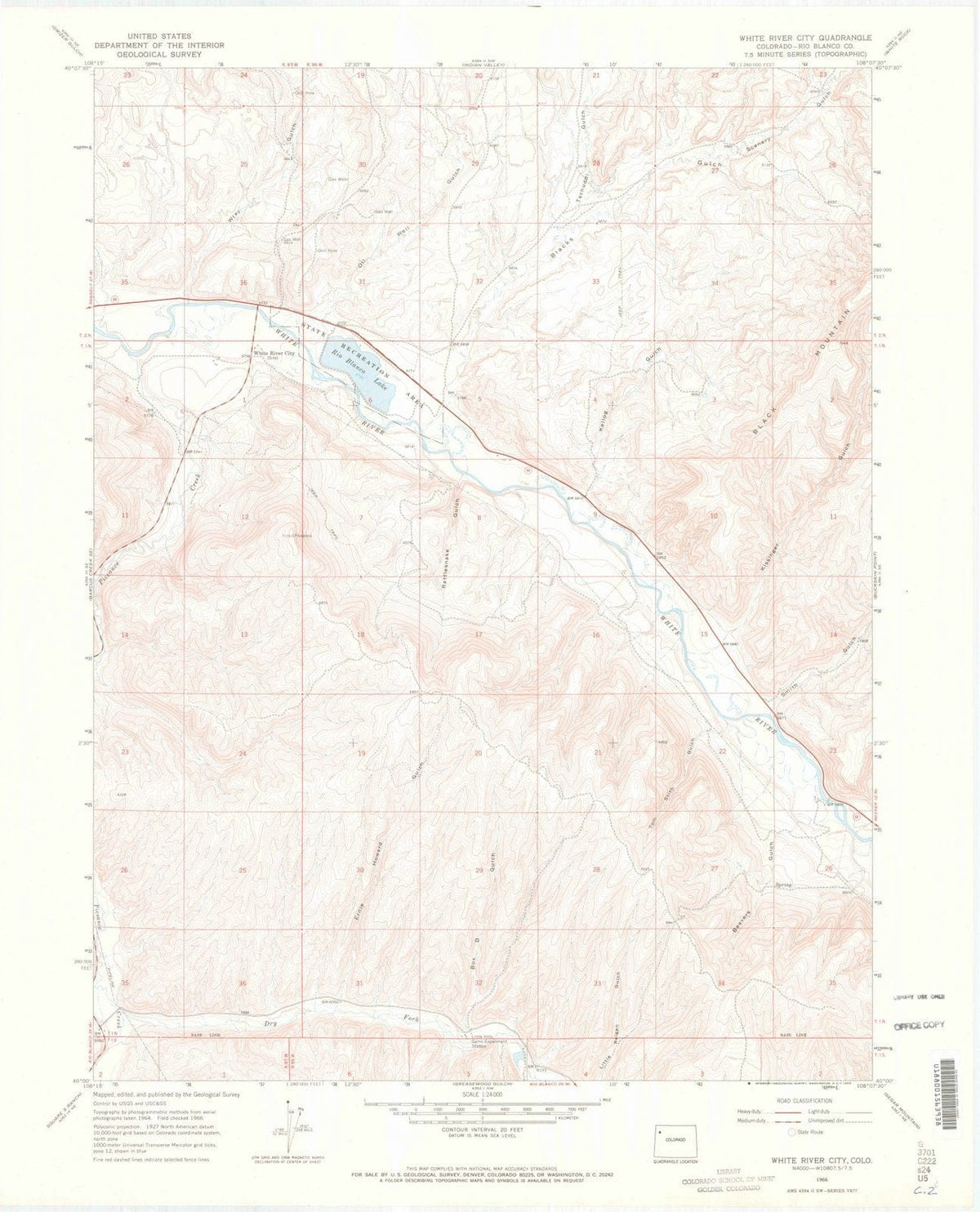 1966 White River City, CO - Colorado - USGS Topographic Map