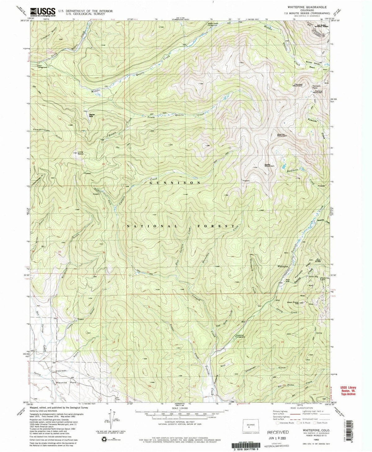 1982 Whitepine, CO - Colorado - USGS Topographic Map