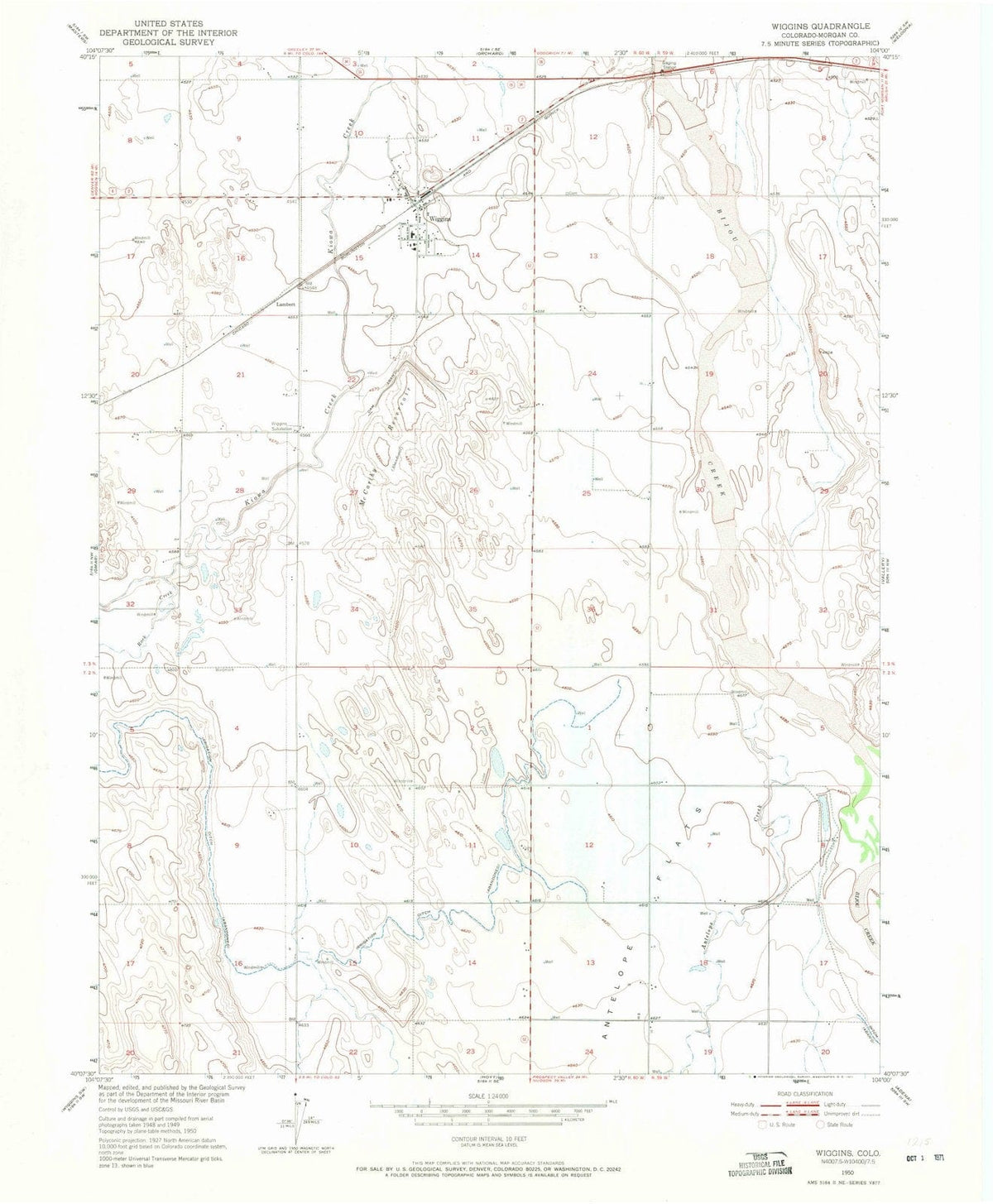 1950 Wiggins, CO - Colorado - USGS Topographic Map