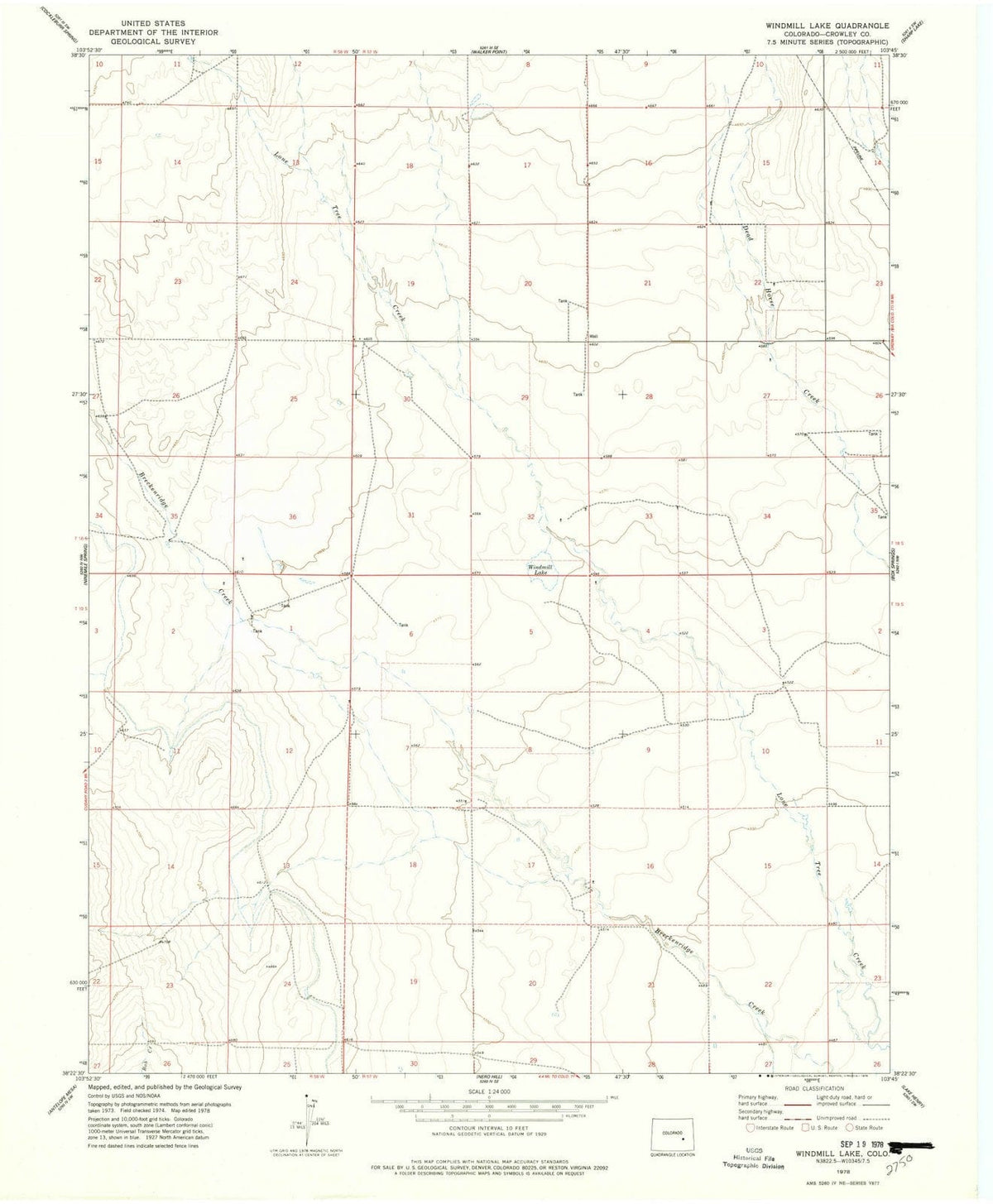 1978 Windmill Lake, CO - Colorado - USGS Topographic Map