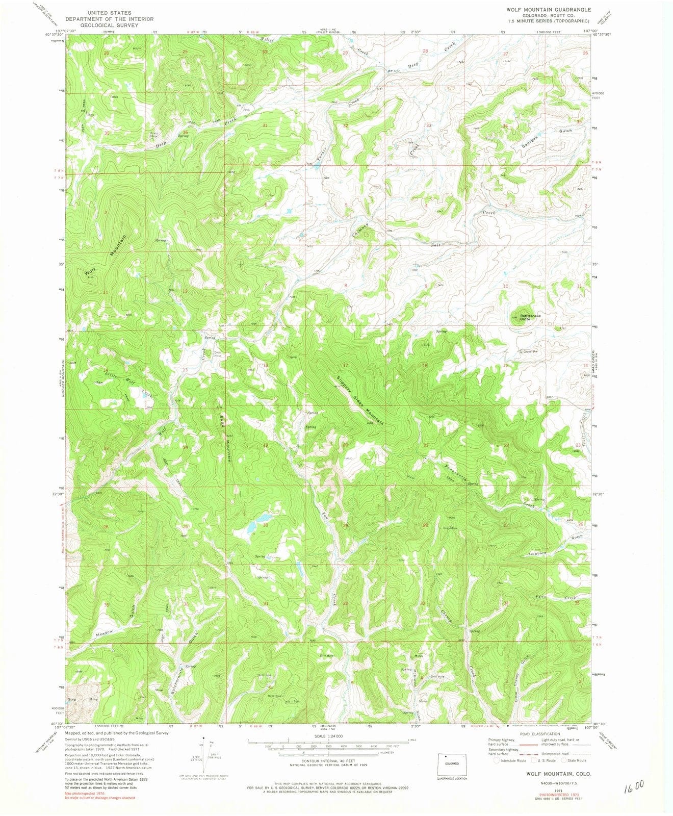 1971 Wolf Mountain, CO - Colorado - USGS Topographic Map