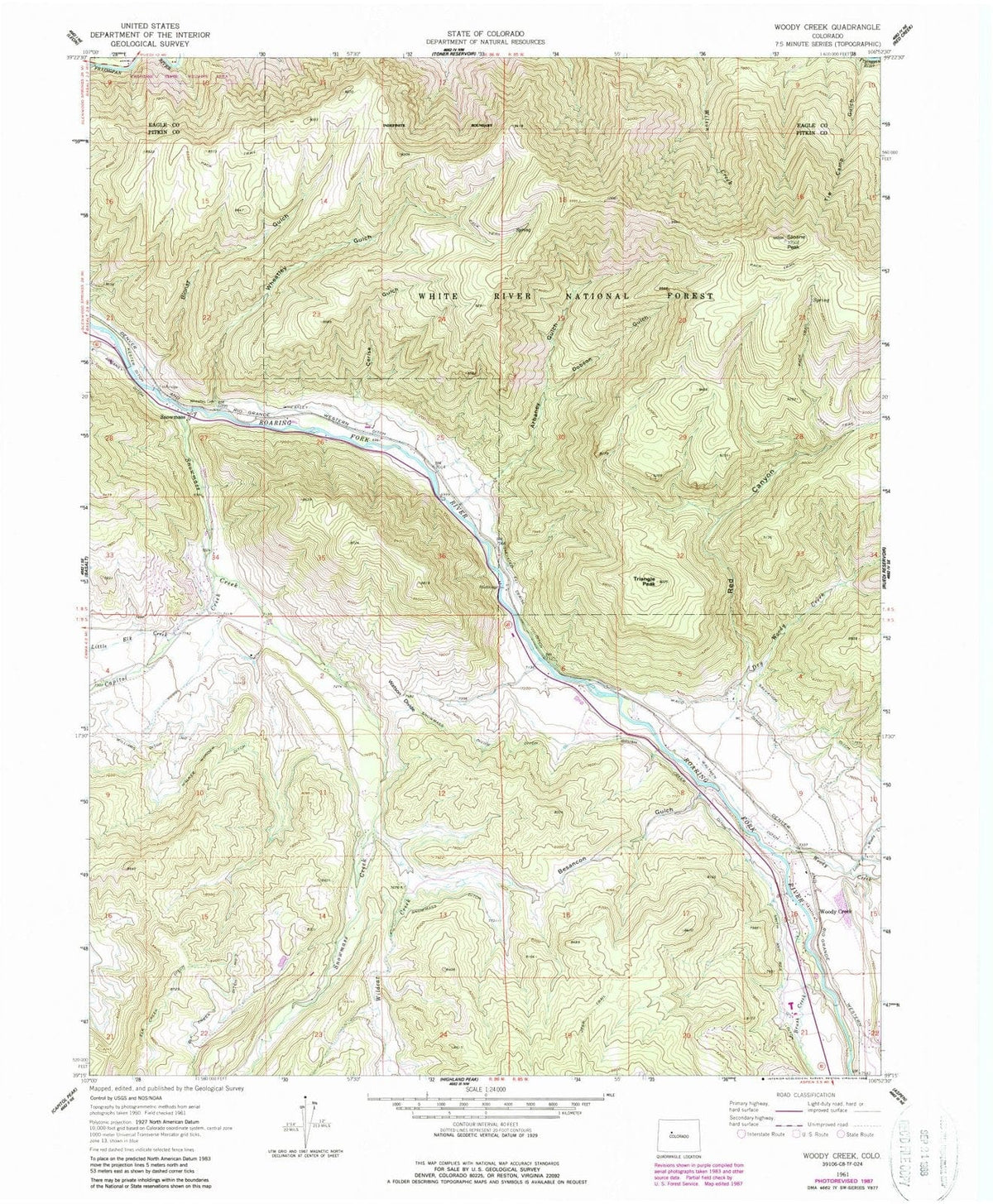 1961 Woody Creek, CO - Colorado - USGS Topographic Map
