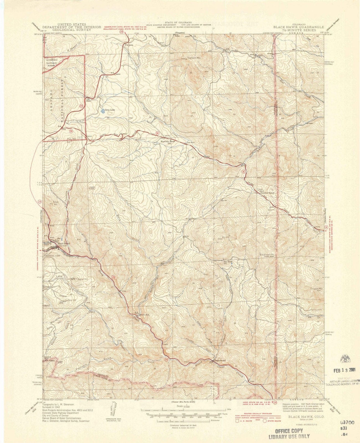 1944 Black Hawk, CO - Colorado - USGS Topographic Map