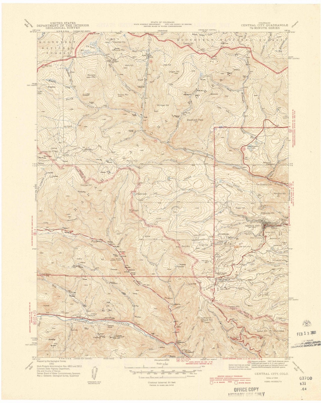 1944 Central City, CO - Colorado - USGS Topographic Map