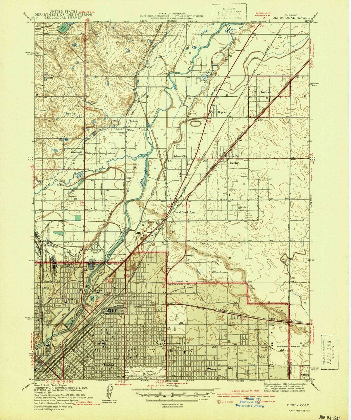 1940 Derby, CO - Colorado - USGS Topographic Map