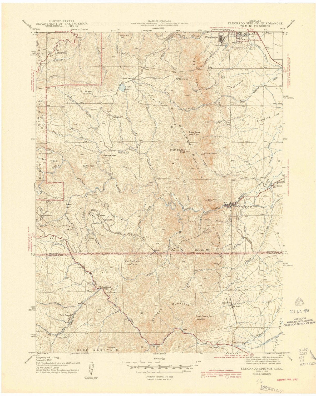 1944 Eldorado Springs, CO - Colorado - USGS Topographic Map