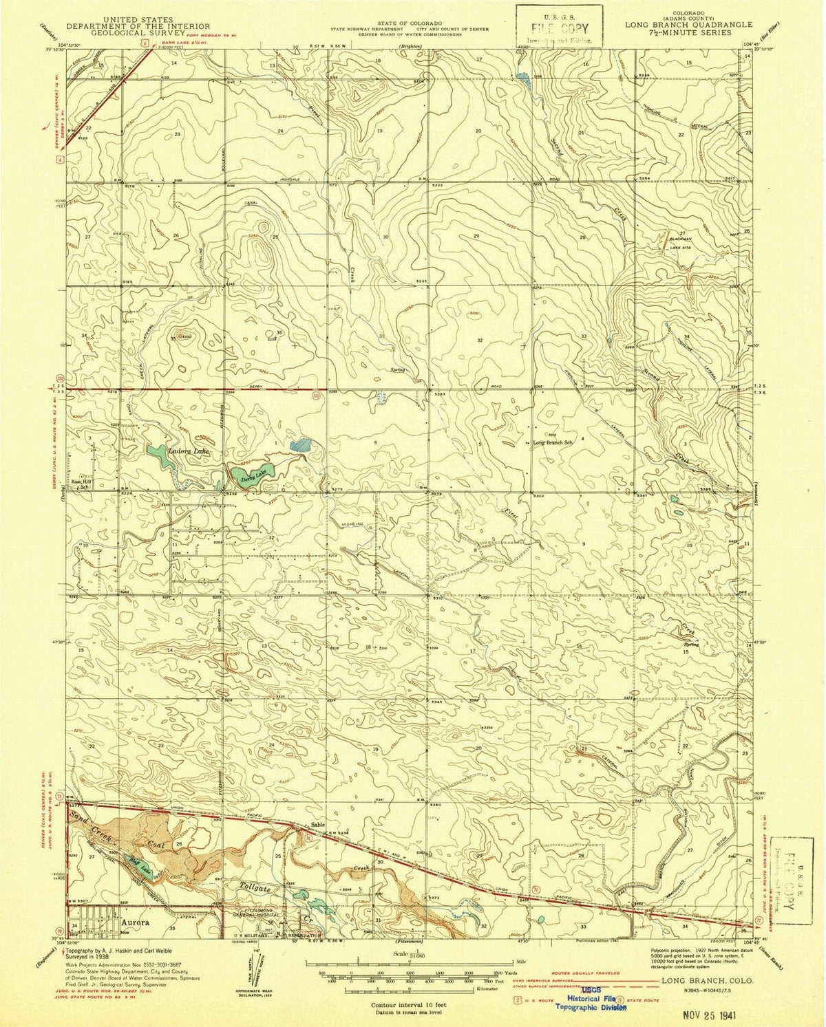 1941 Long Branch, CO - Colorado - USGS Topographic Map