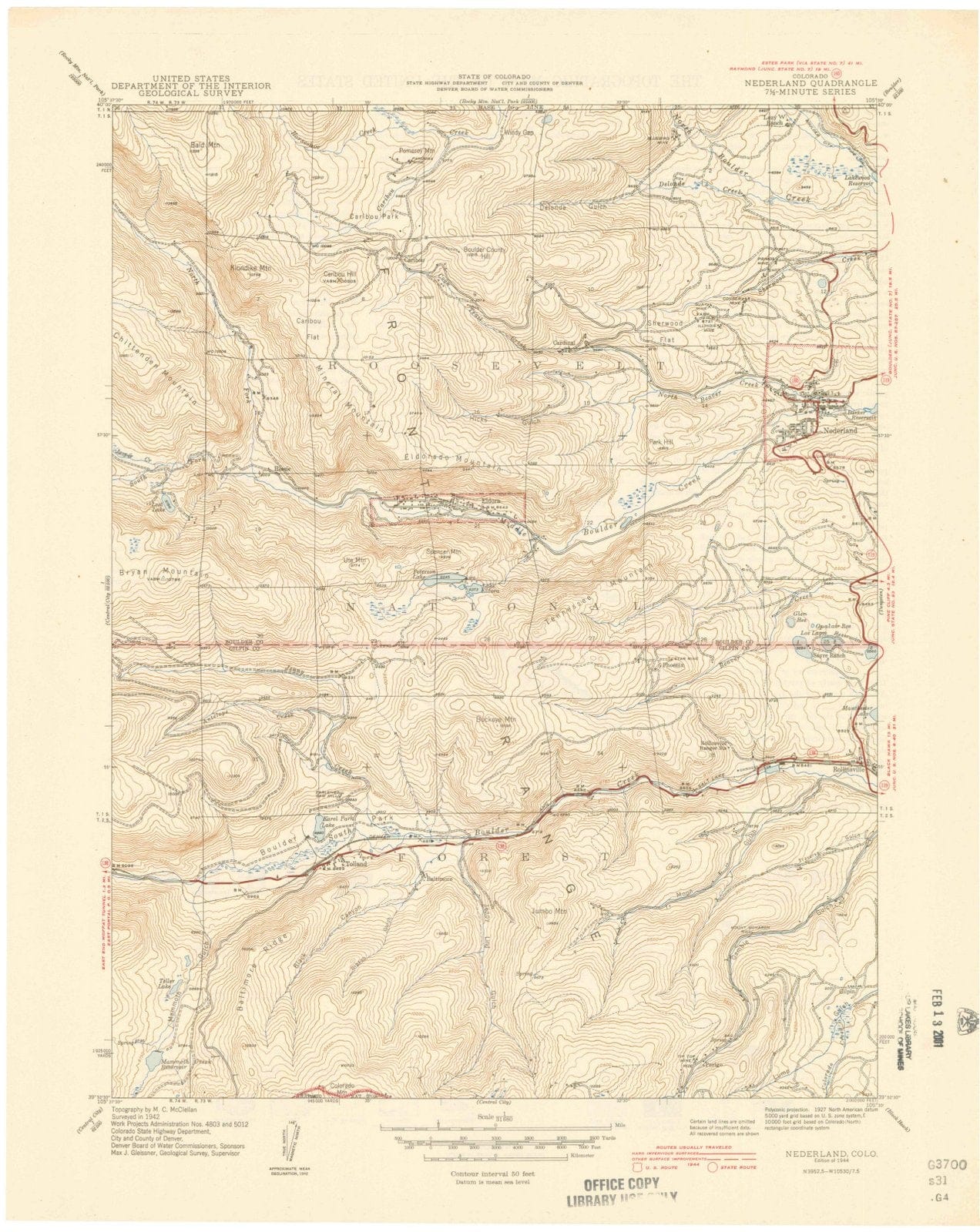 1944 Nederland, CO - Colorado - USGS Topographic Map