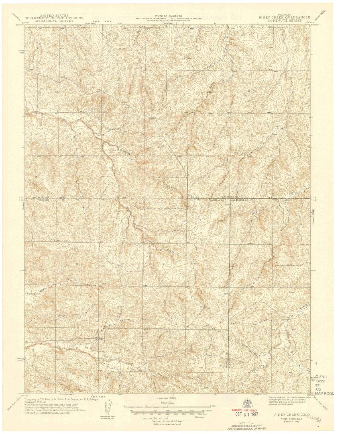 1942 Piney Creek, CO - Colorado - USGS Topographic Map