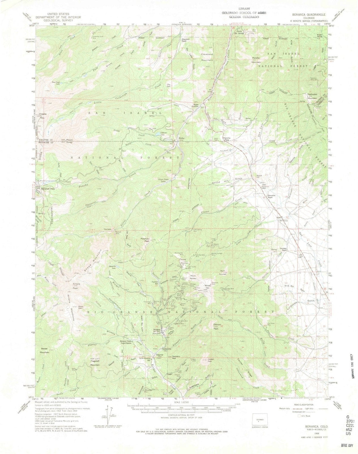 1959 Bonanza, CO - Colorado - USGS Topographic Map