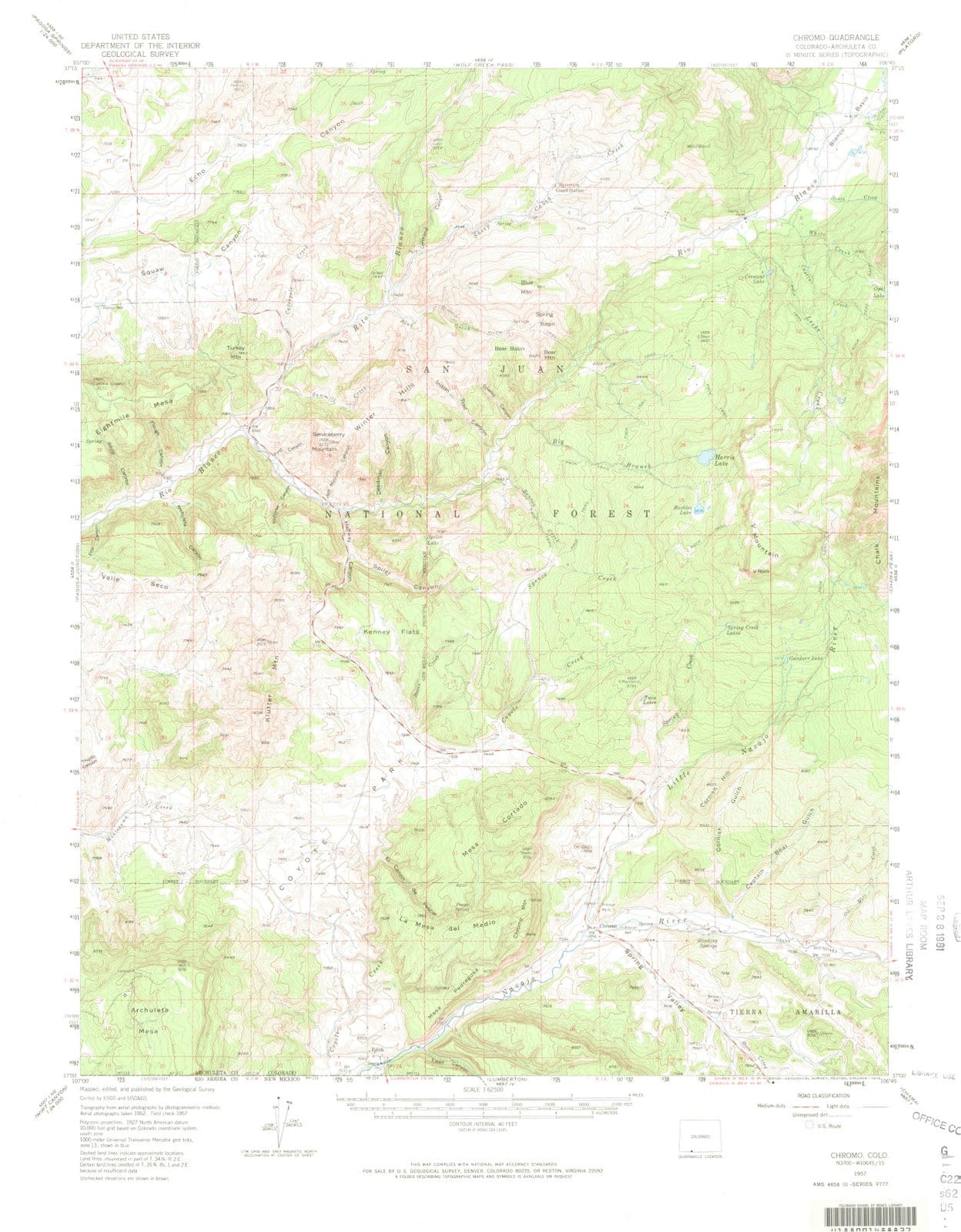 1957 Chromo, CO - Colorado - USGS Topographic Map