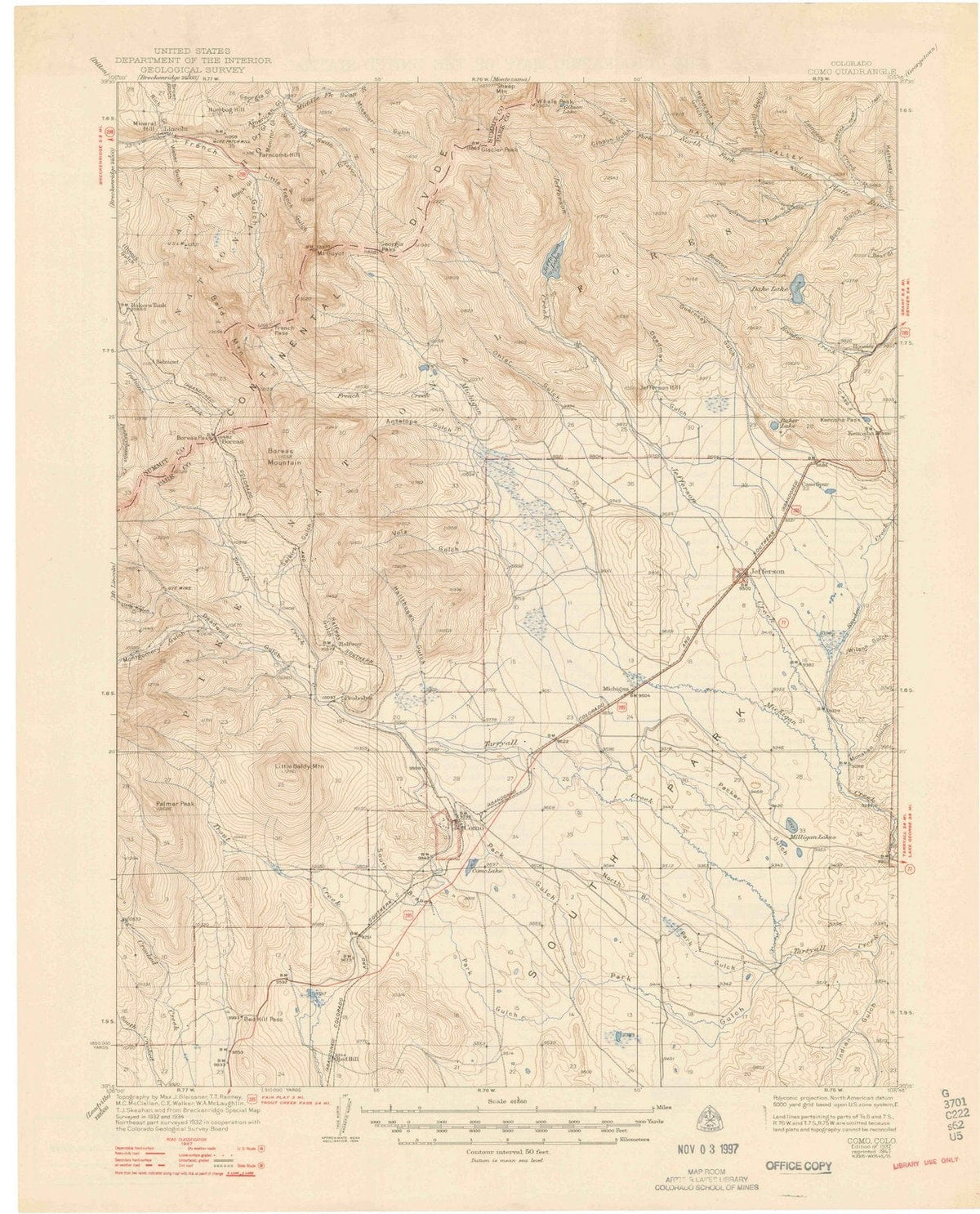 1937 Como, CO - Colorado - USGS Topographic Map