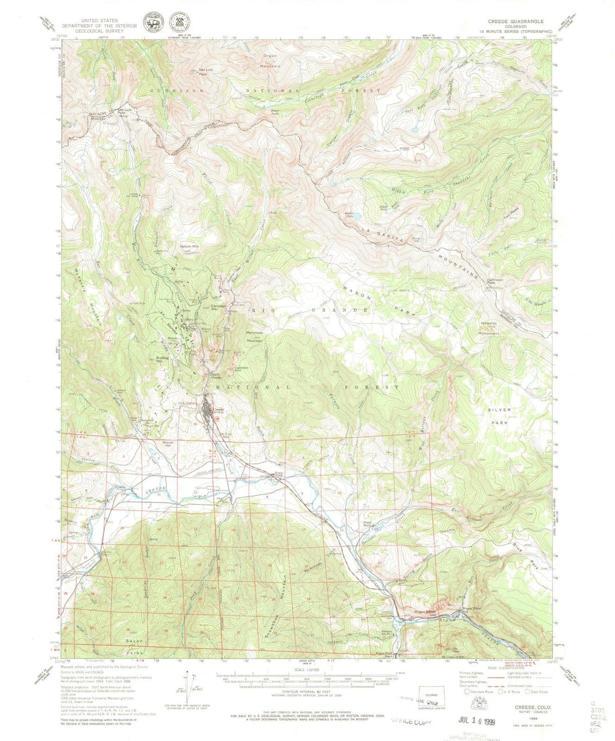 1959 Creede, CO - Colorado - USGS Topographic Map