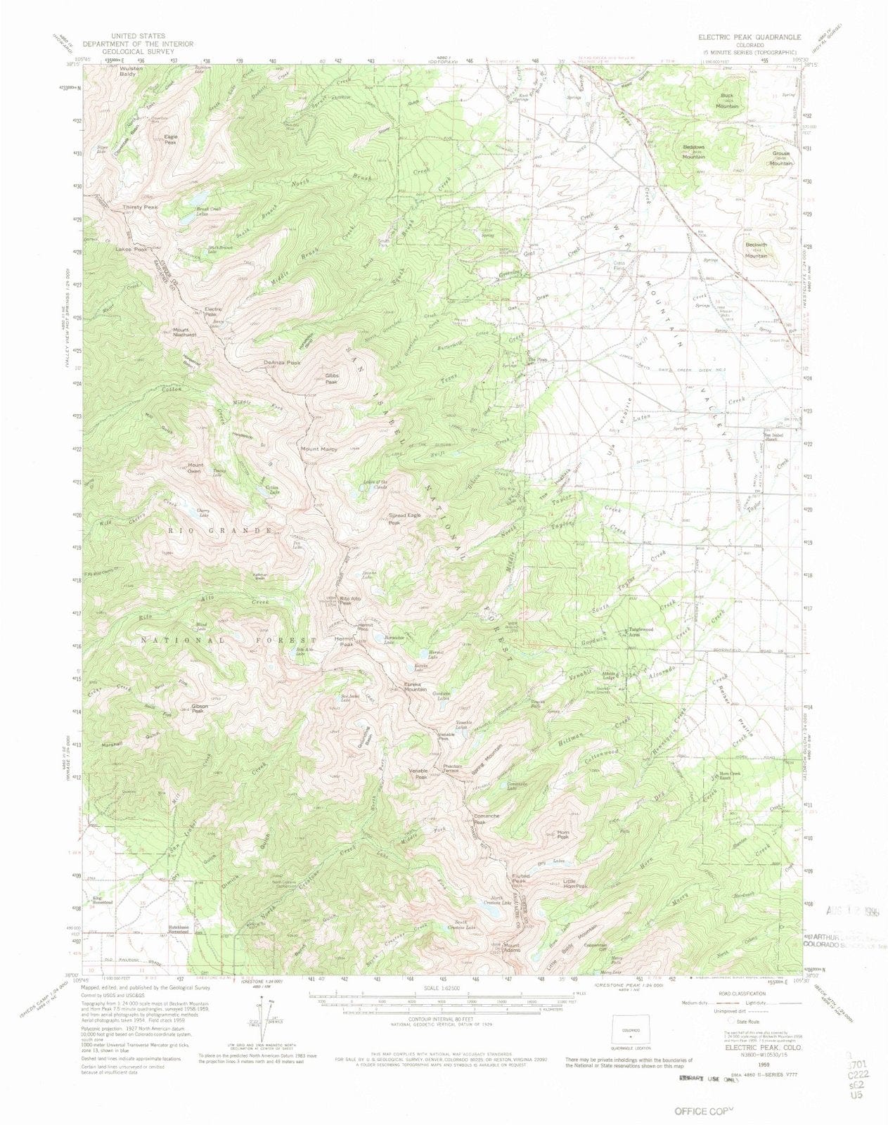 1959 Electric Peak, CO - Colorado - USGS Topographic Map