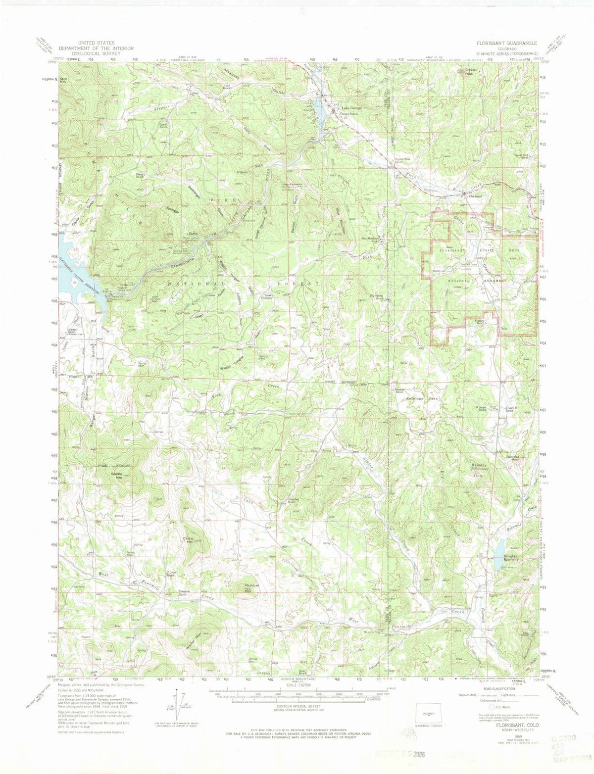 1959 Florissant, CO - Colorado - USGS Topographic Map