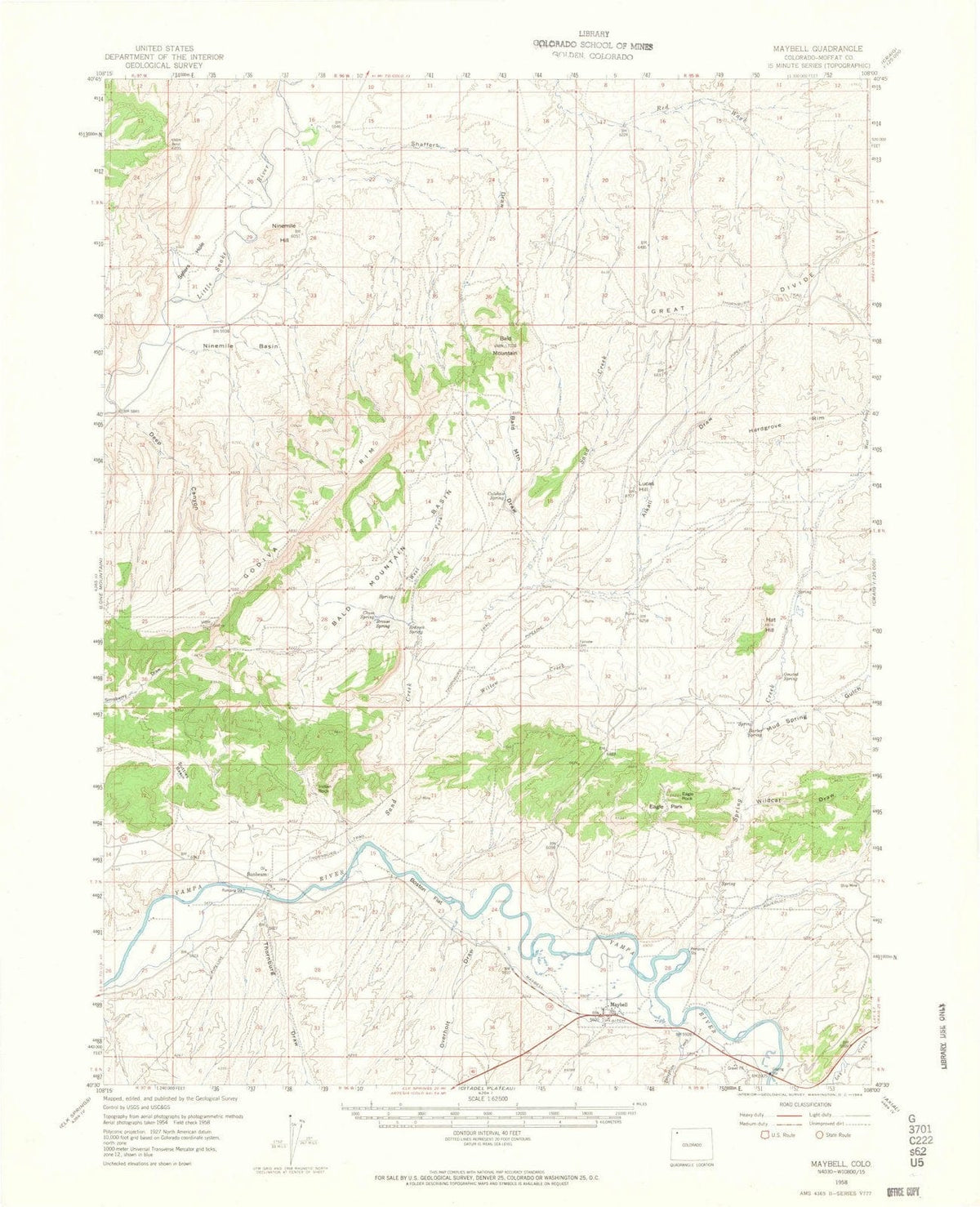 1958 Maybell, CO - Colorado - USGS Topographic Map