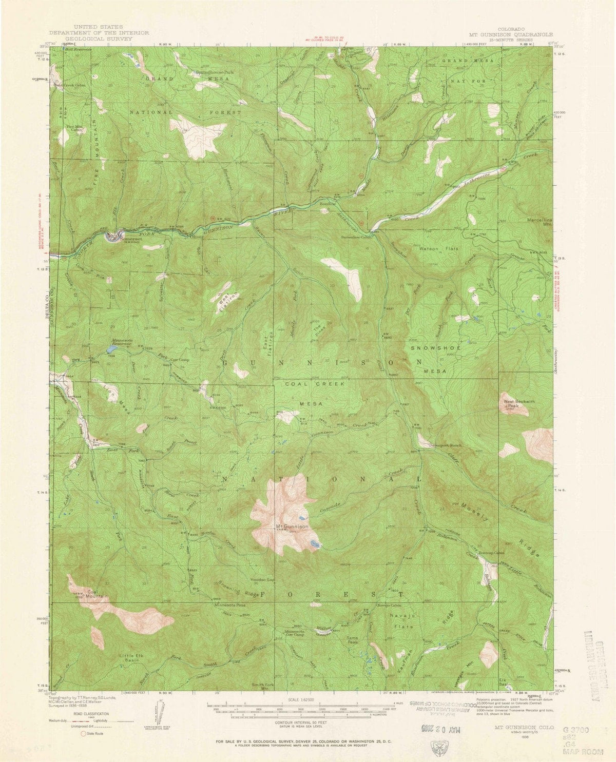 1938 Mount Gunnison, CO - Colorado - USGS Topographic Map