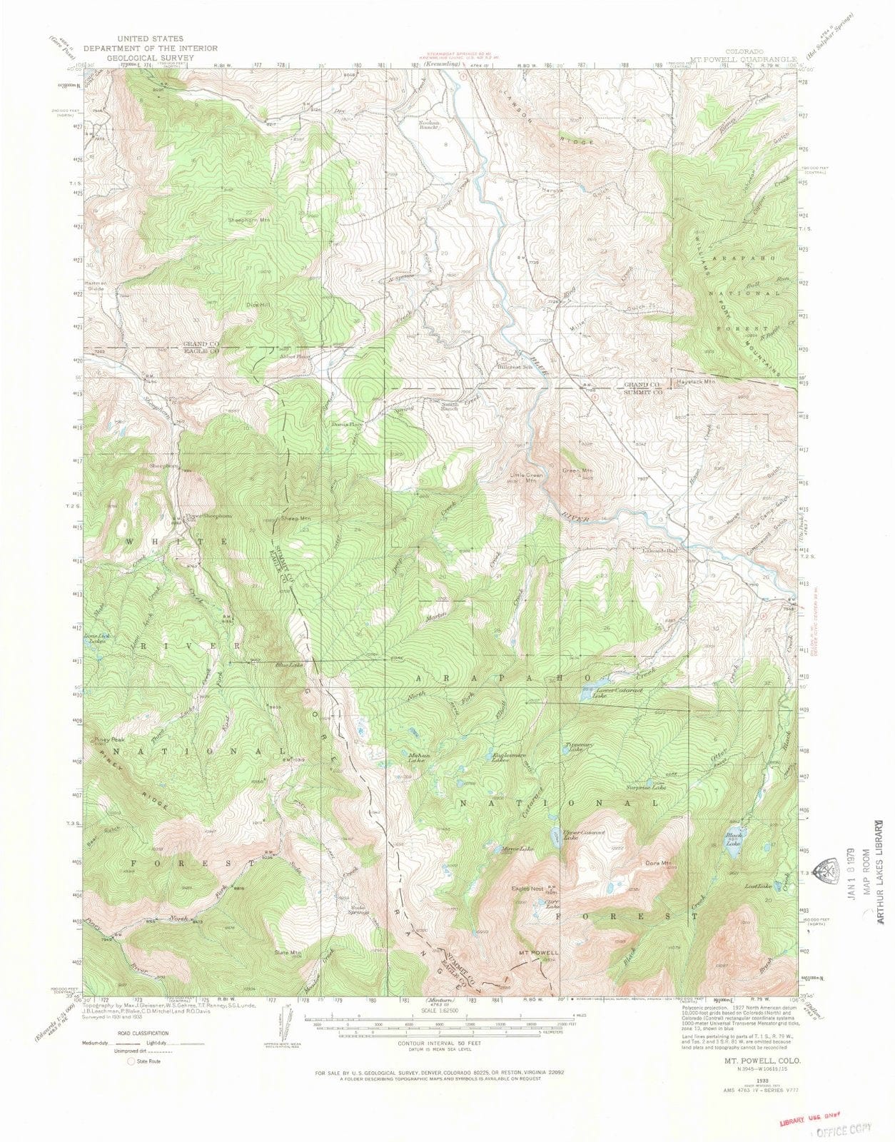 1933 Mount Powell, CO - Colorado - USGS Topographic Map