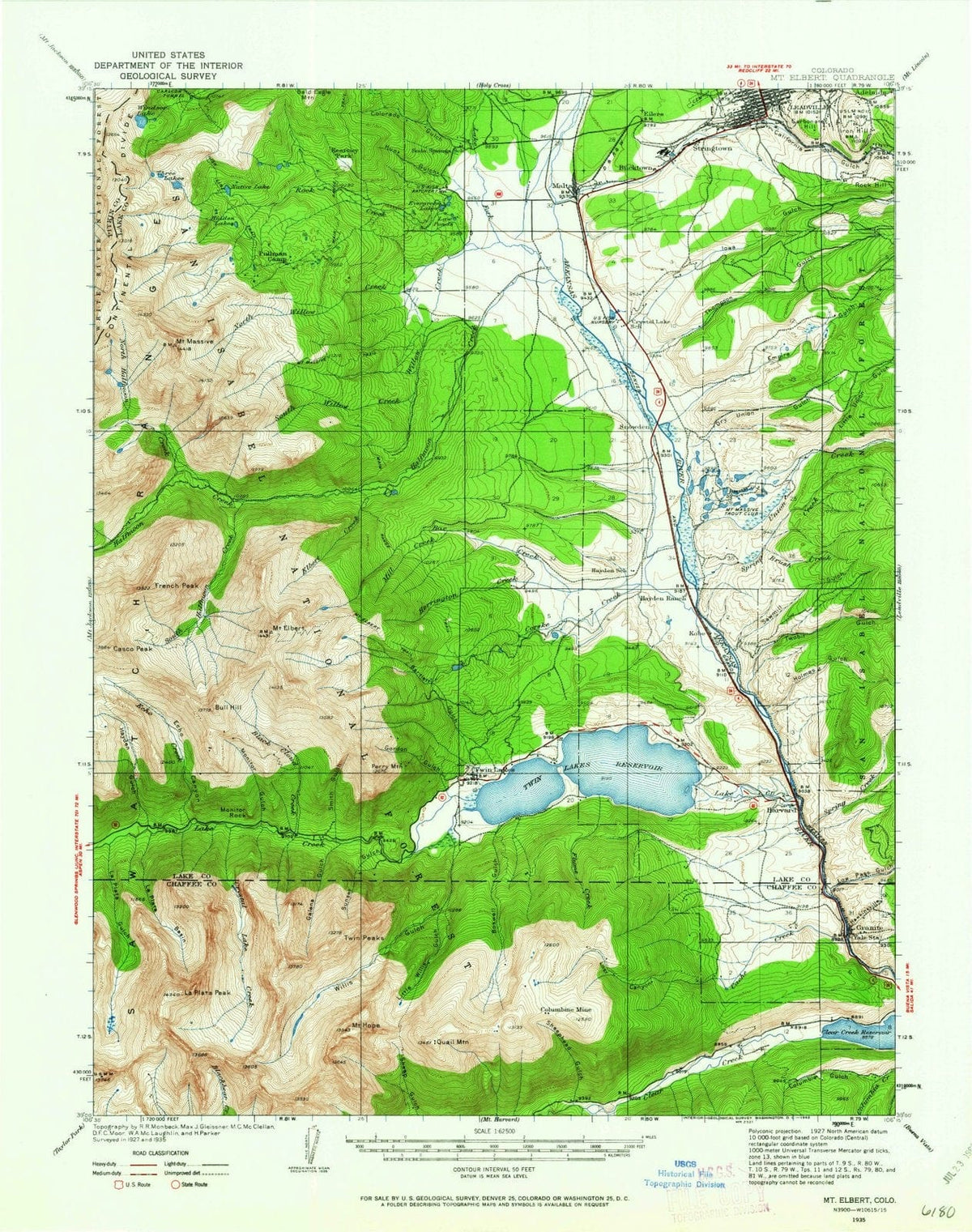 1935 Mt Elbert, CO - Colorado - USGS Topographic Map