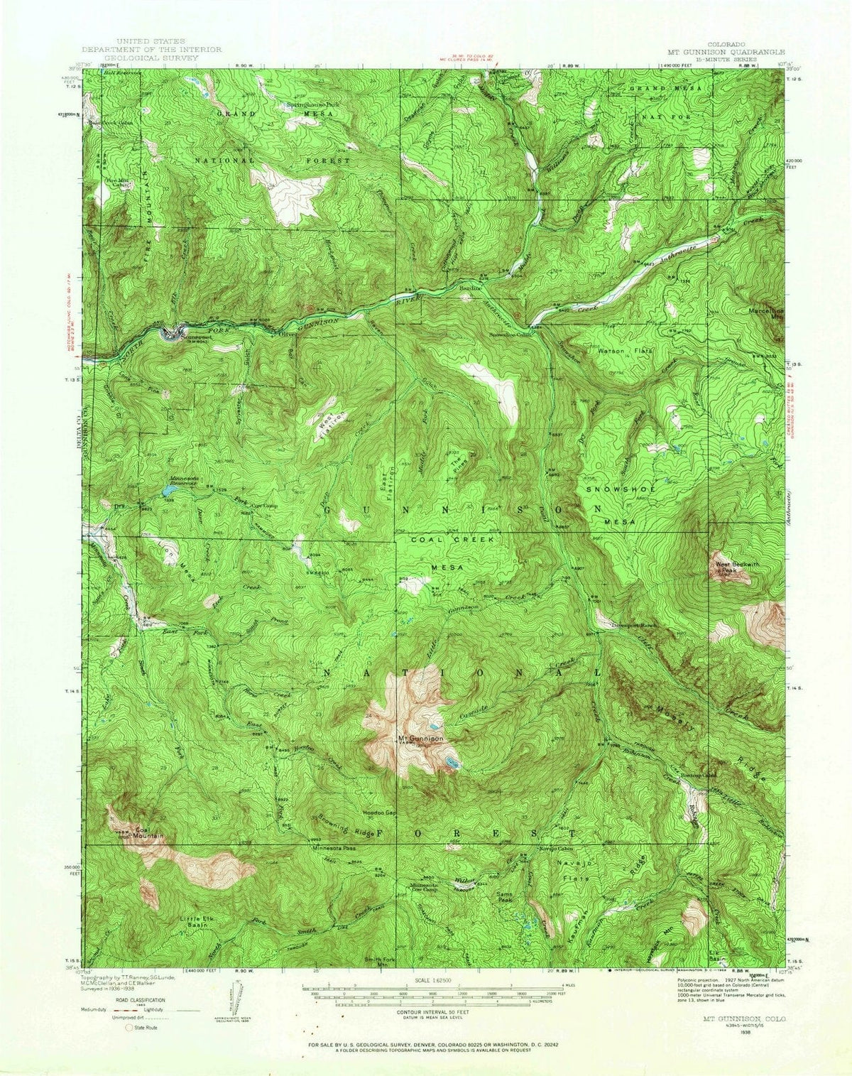 1938 Mt Gunnison, CO - Colorado - USGS Topographic Map