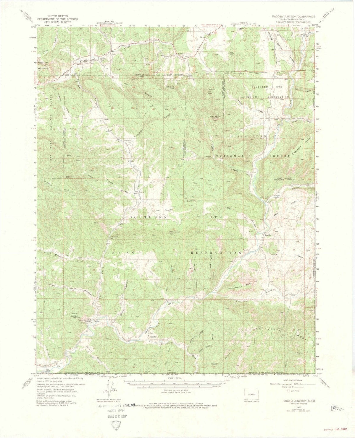 1957 Pagosa Junction, CO - Colorado - USGS Topographic Map