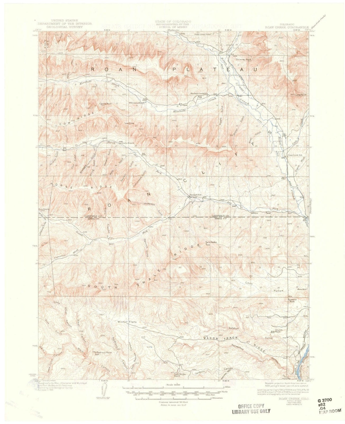 1929 Roan Creek, CO - Colorado - USGS Topographic Map