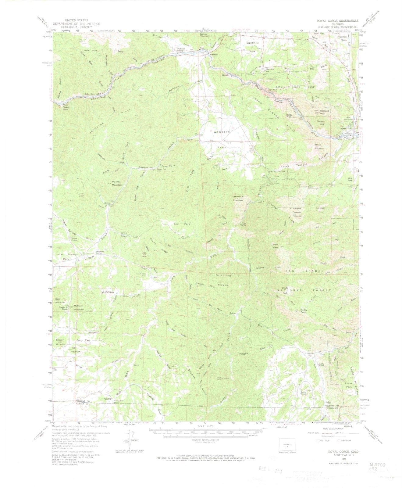 1959 Royal Gorge, CO - Colorado - USGS Topographic Map