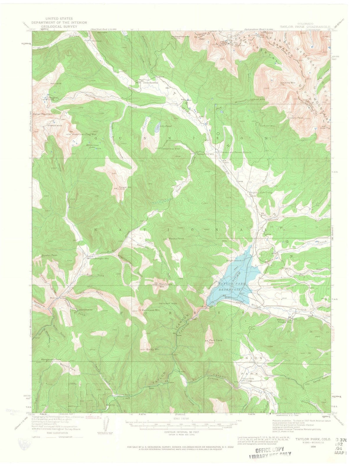 1934 Taylor Park, CO - Colorado - USGS Topographic Map