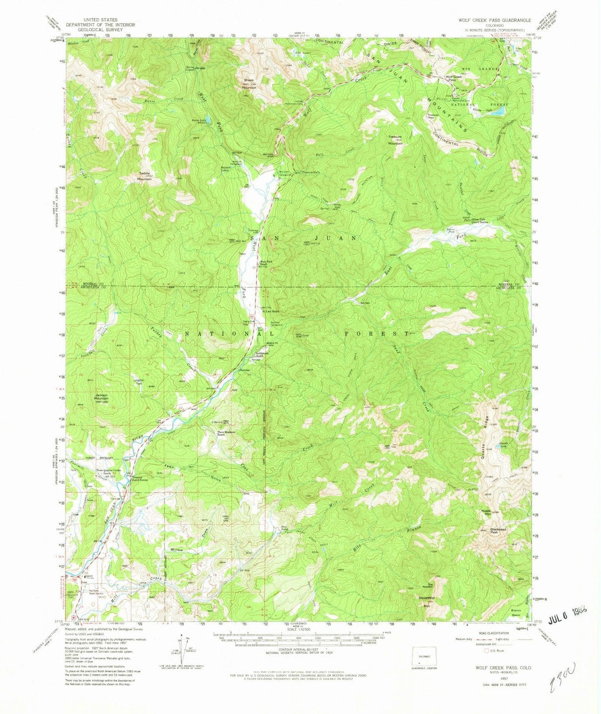 1957 Wolf Creek Pass, CO - Colorado - USGS Topographic Map