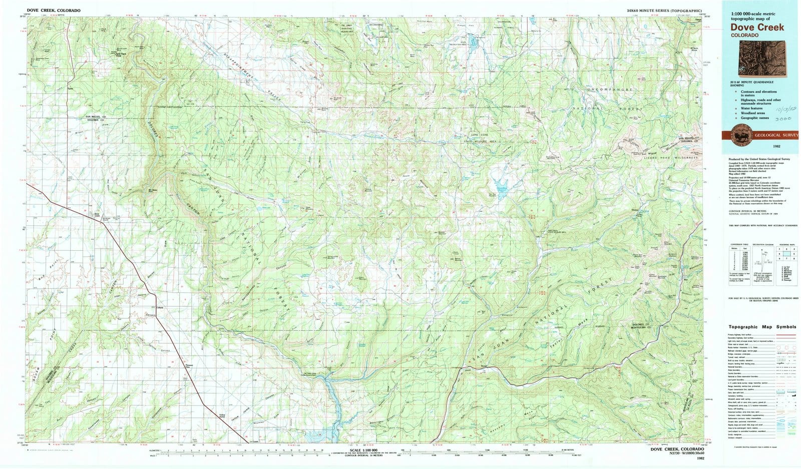 1982 Dove Creek, CO - Colorado - USGS Topographic Map