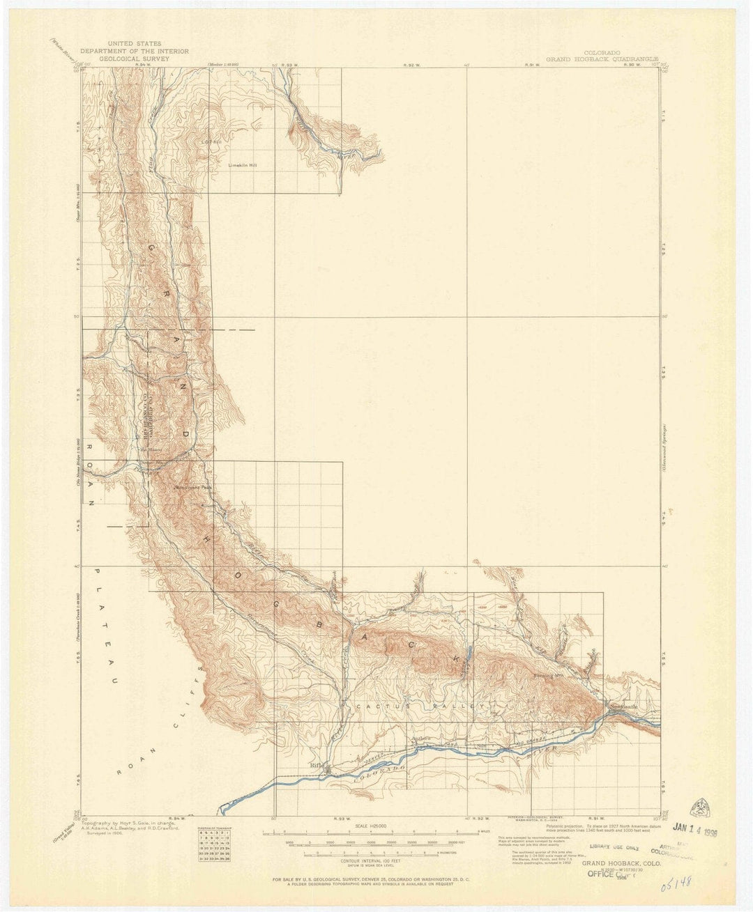1906 Grand Hogback, CO - Colorado - USGS Topographic Map