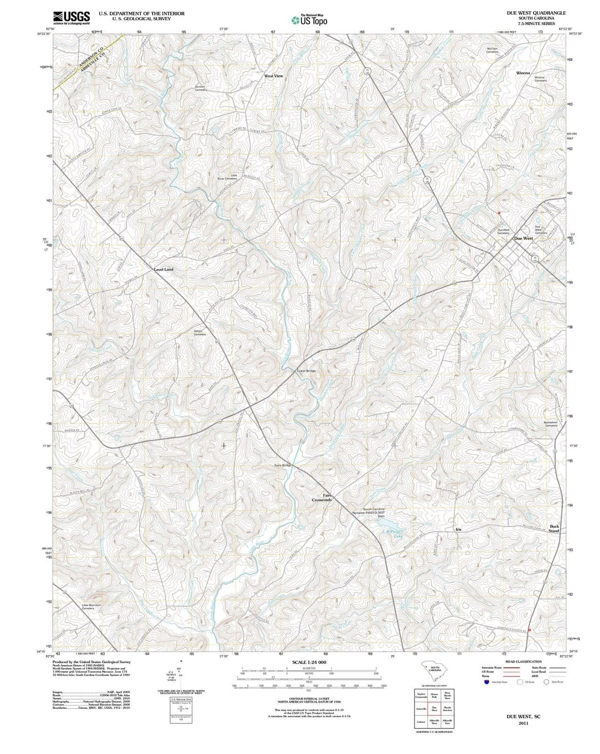 2011 Due West, SC - South Carolina - USGS Topographic Map