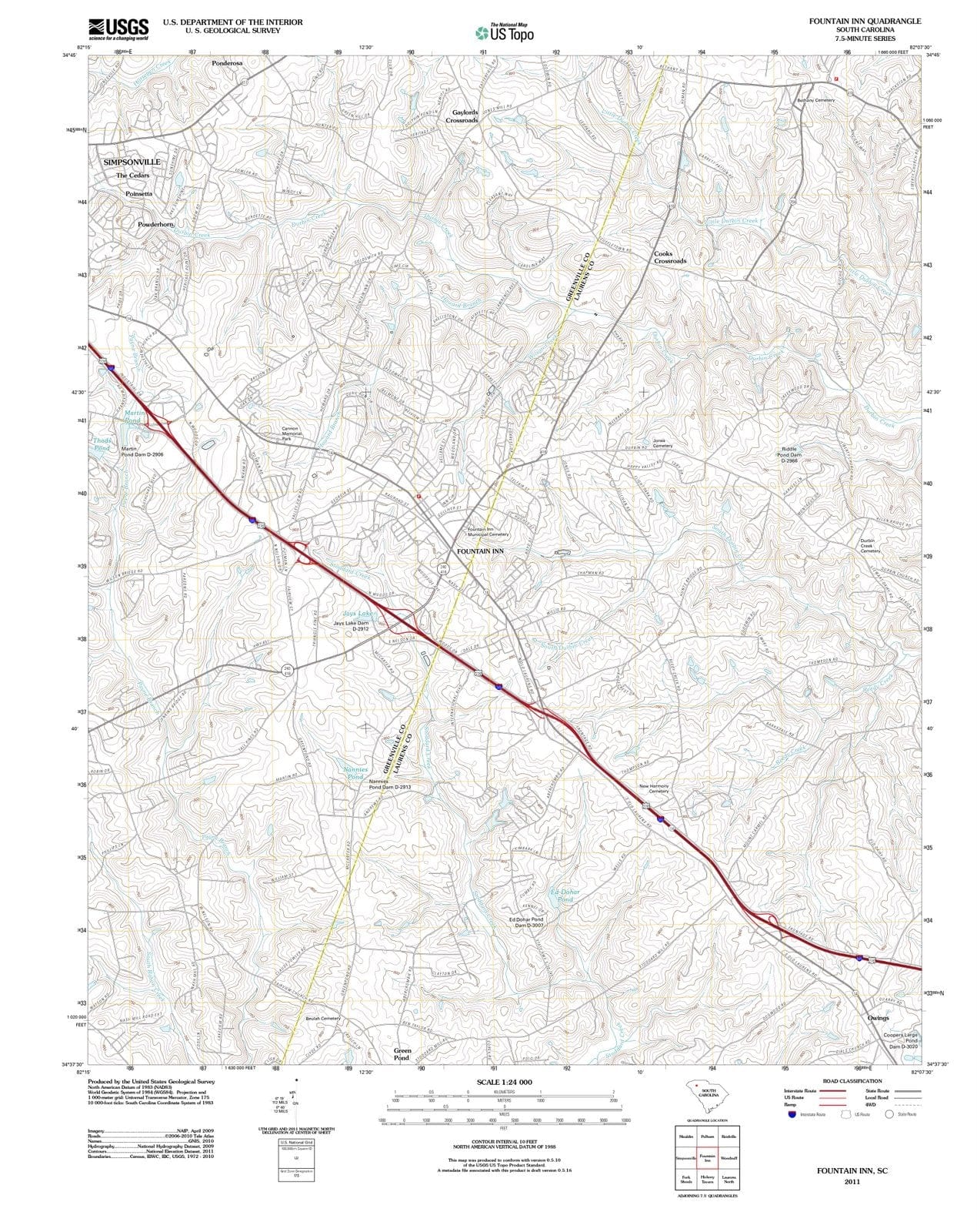 2011 Fountain Inn, SC - South Carolina - USGS Topographic Map