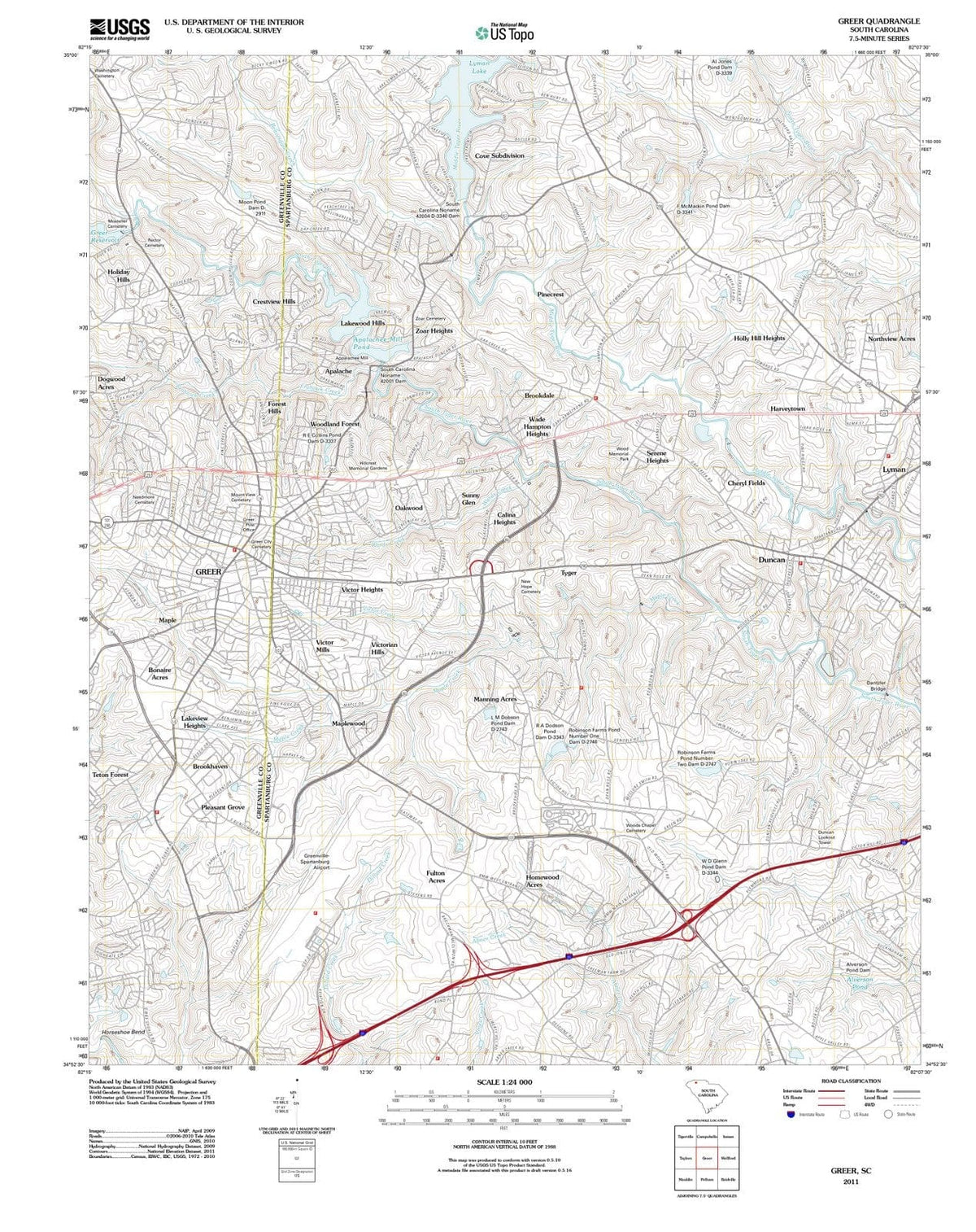2011 Greer, SC - South Carolina - USGS Topographic Map