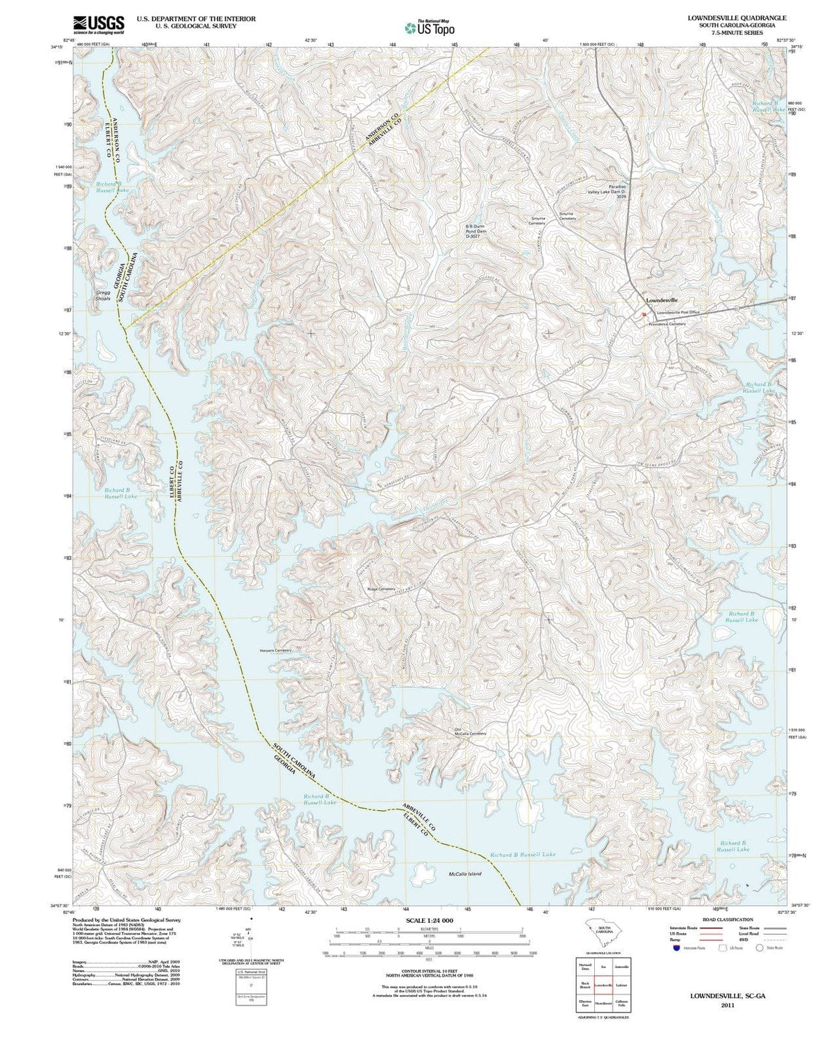 2011 Lowndesville, SC - South Carolina - USGS Topographic Map