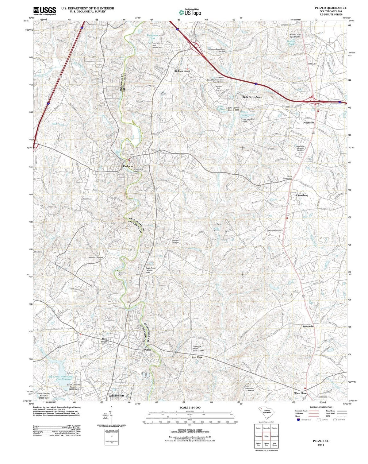 2011 Pelzer, SC - South Carolina - USGS Topographic Map