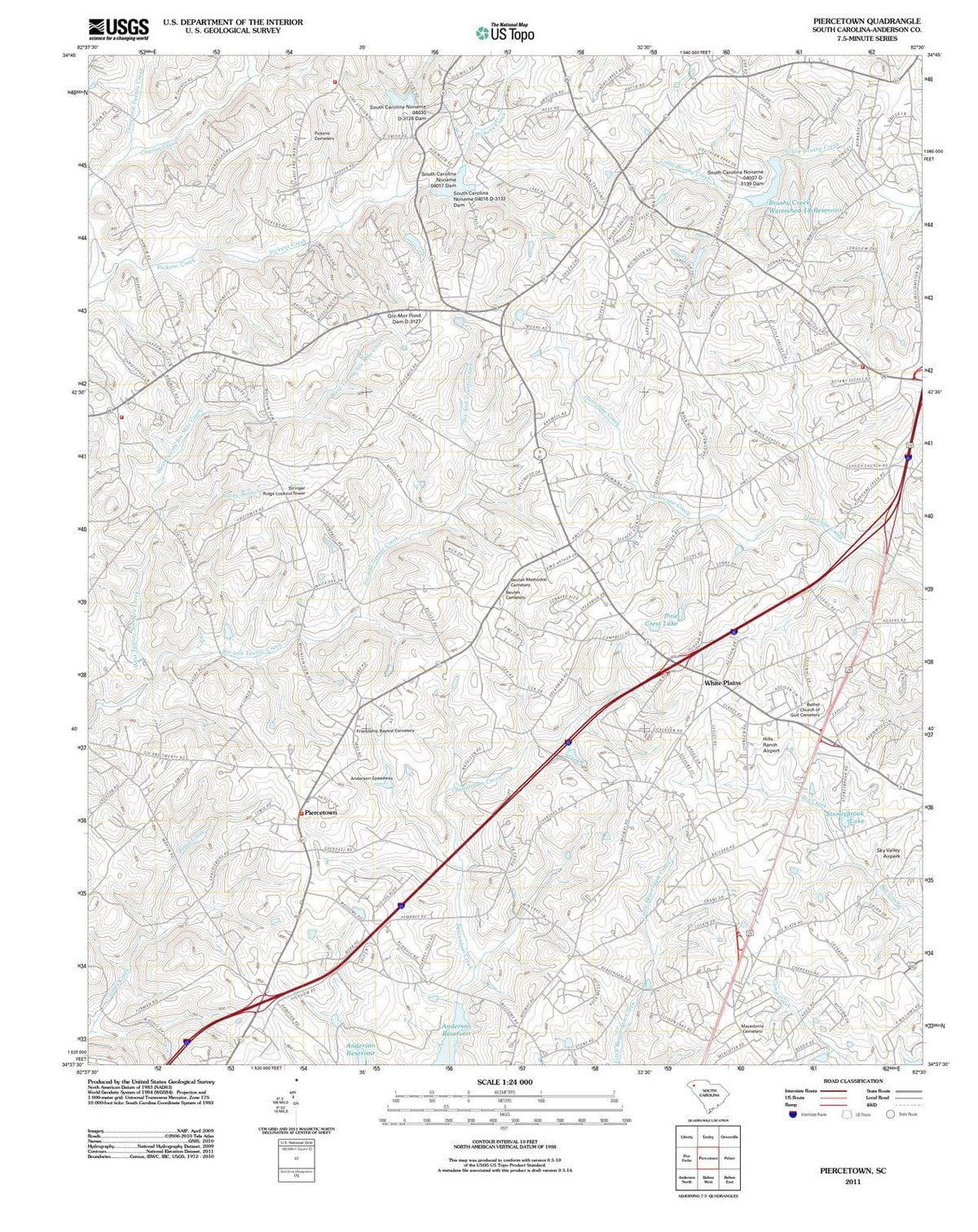 2011 Piercetown, SC - South Carolina - USGS Topographic Map
