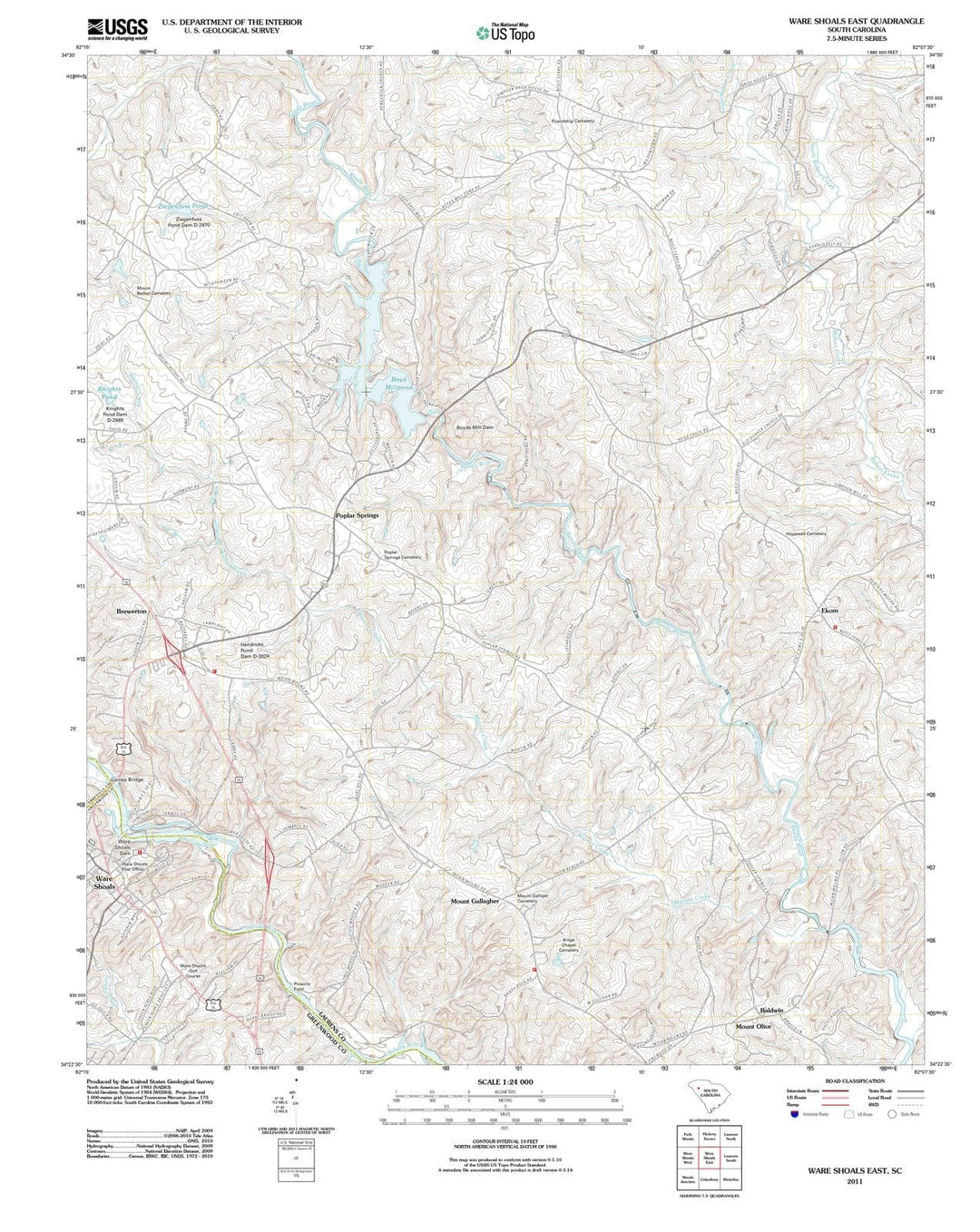 2011 Ware Shoals East, SC - South Carolina - USGS Topographic Map