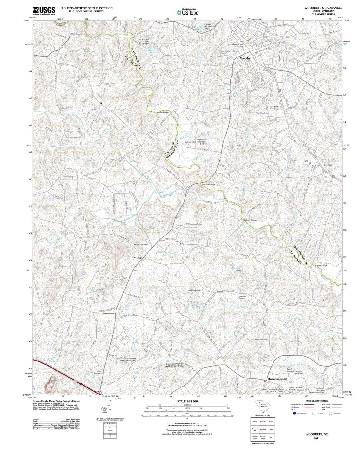 2011 Woodruff, SC - South Carolina - USGS Topographic Map
