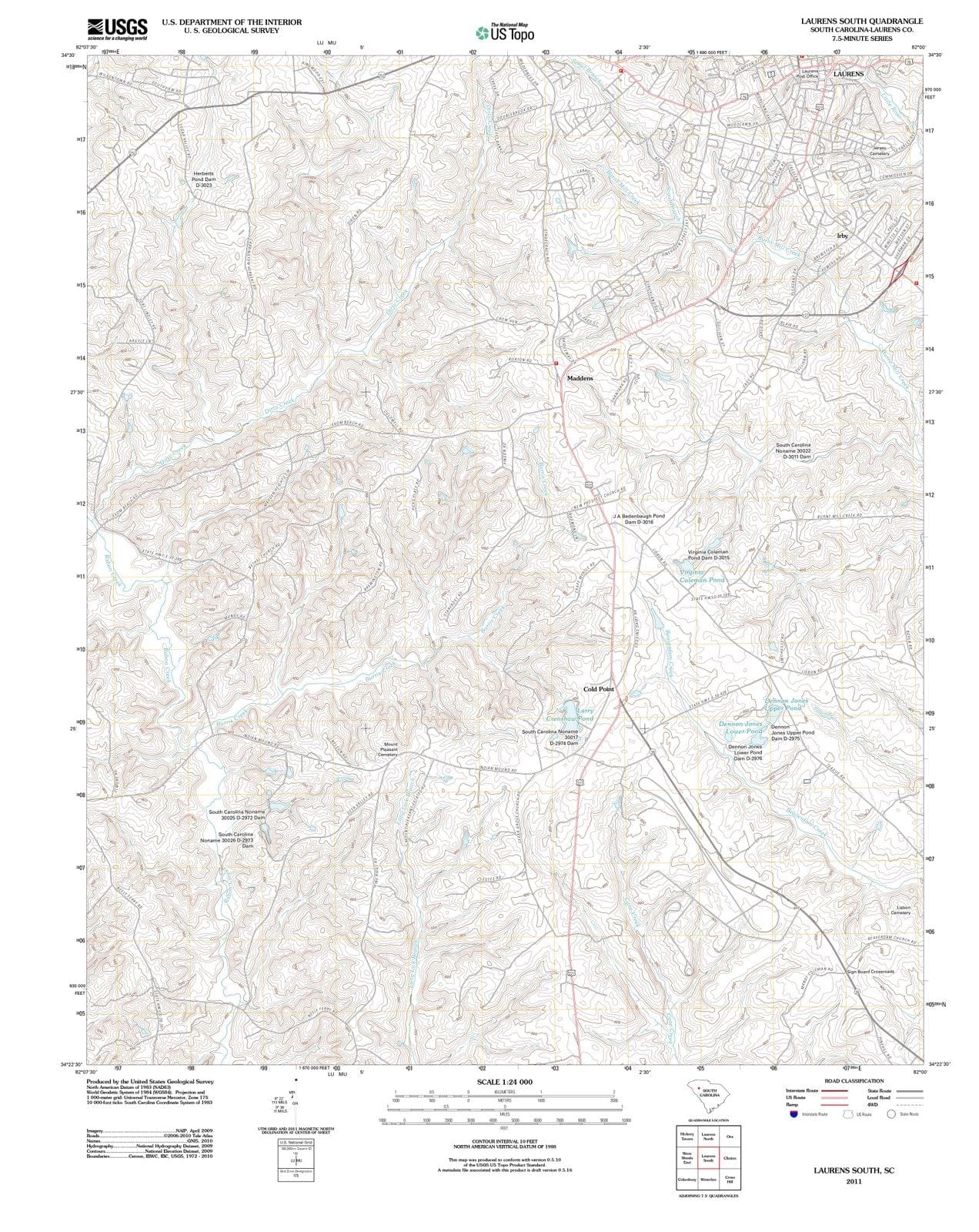 2011 Laurens South, SC - South Carolina - USGS Topographic Map