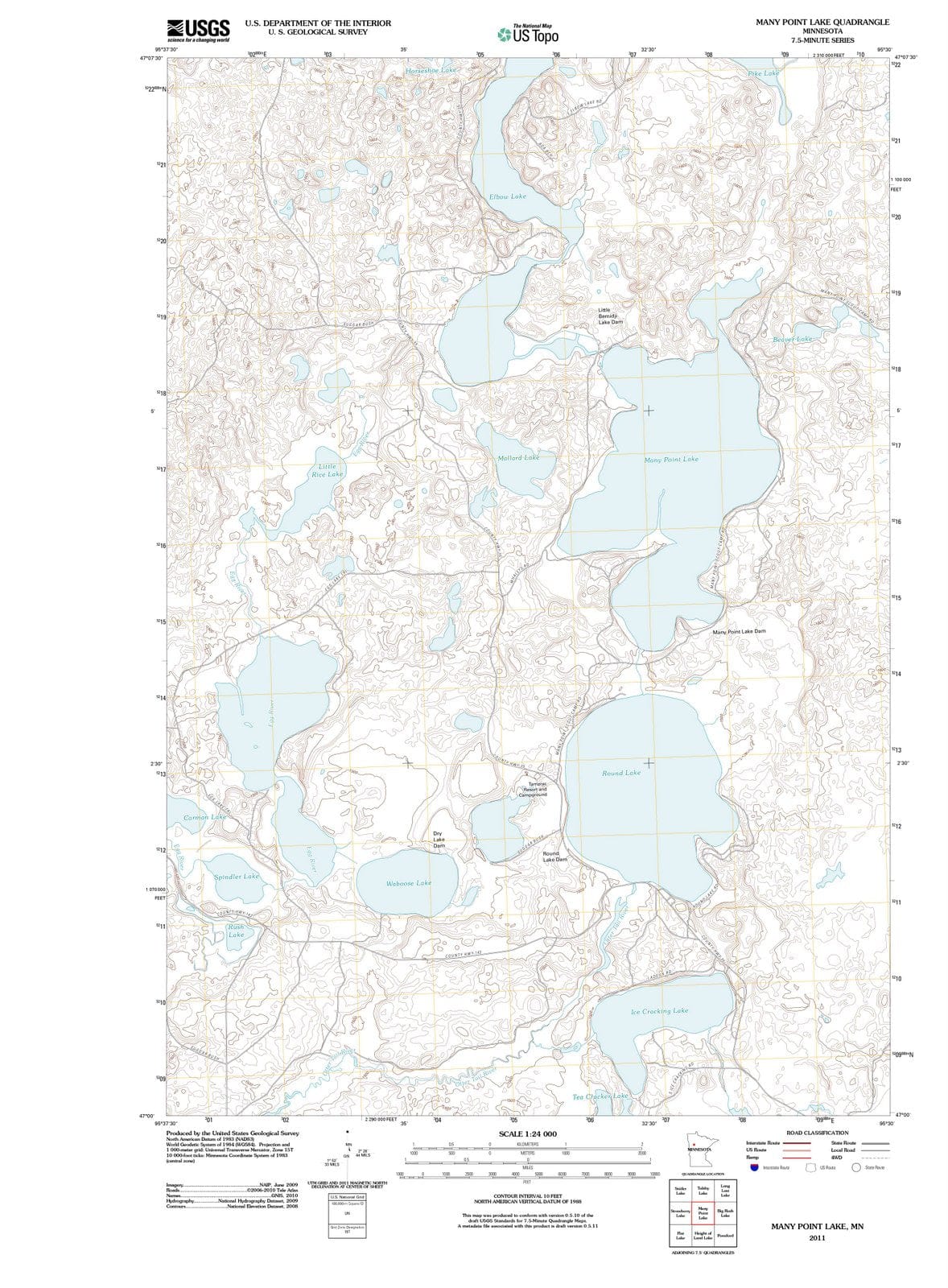 2011 Many Point Lake, MN - Minnesota - USGS Topographic Map