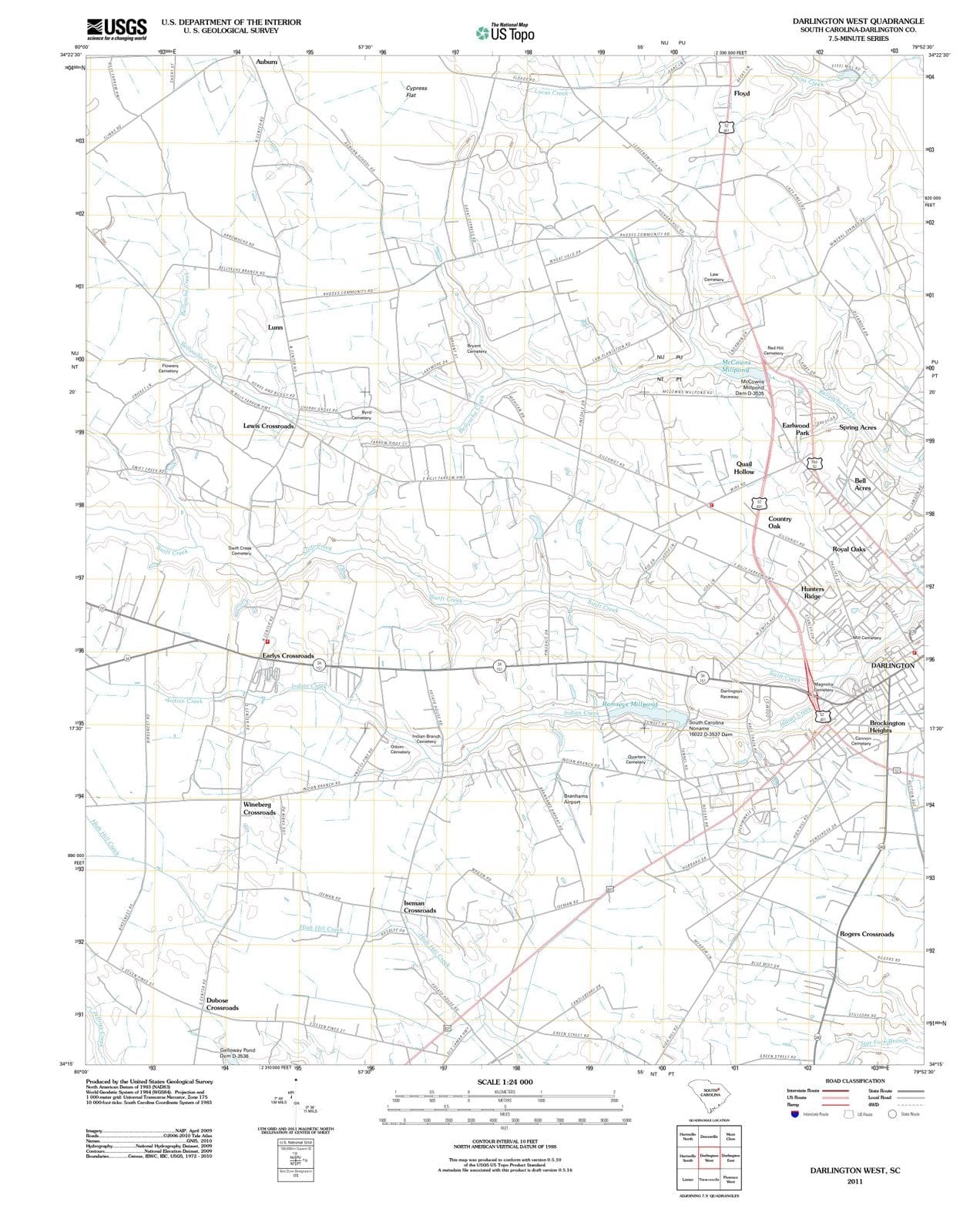 2011 Darlington West, SC - South Carolina - USGS Topographic Map