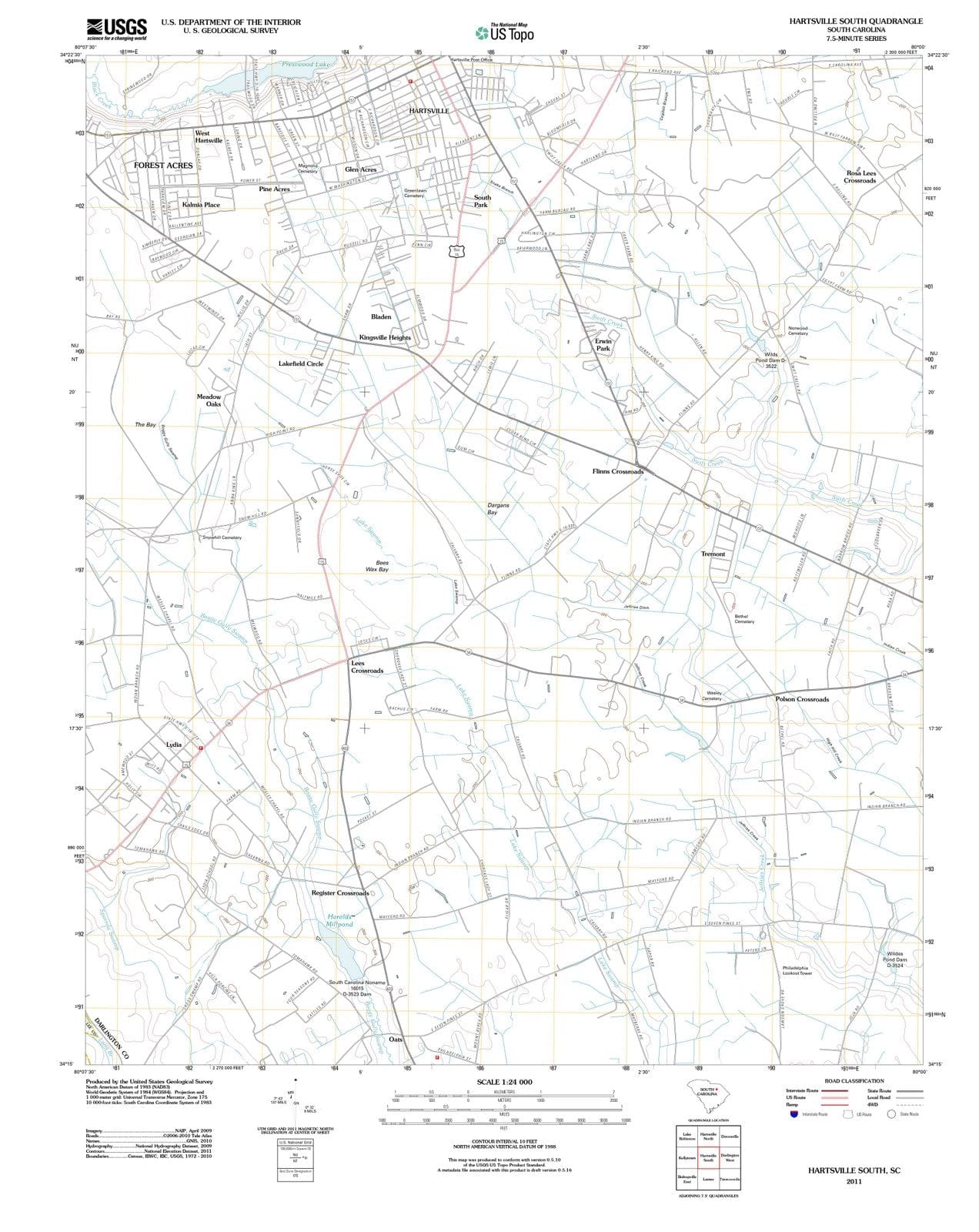 2011 Hartsville South, SC - South Carolina - USGS Topographic Map