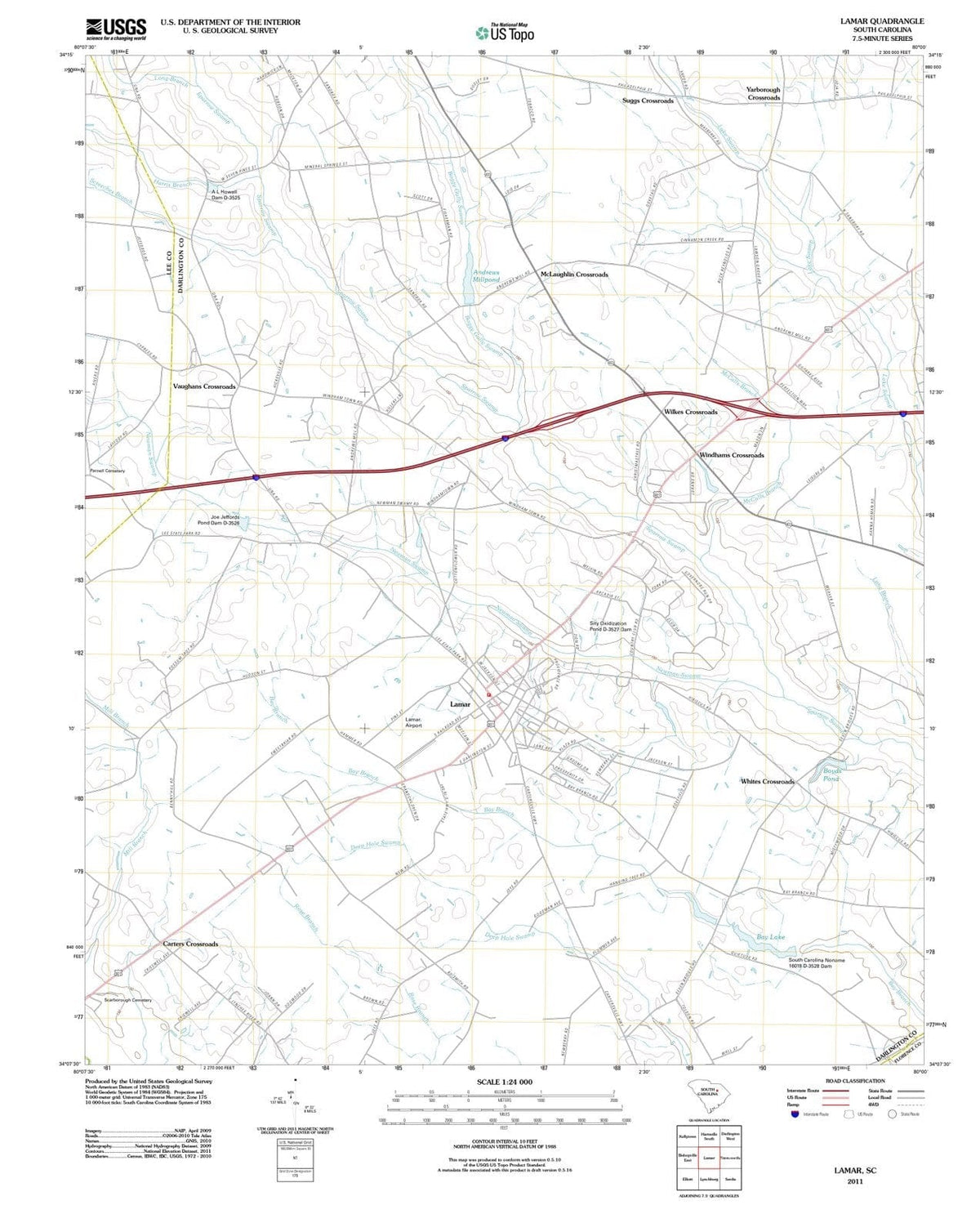 2011 Lamar, SC - South Carolina - USGS Topographic Map