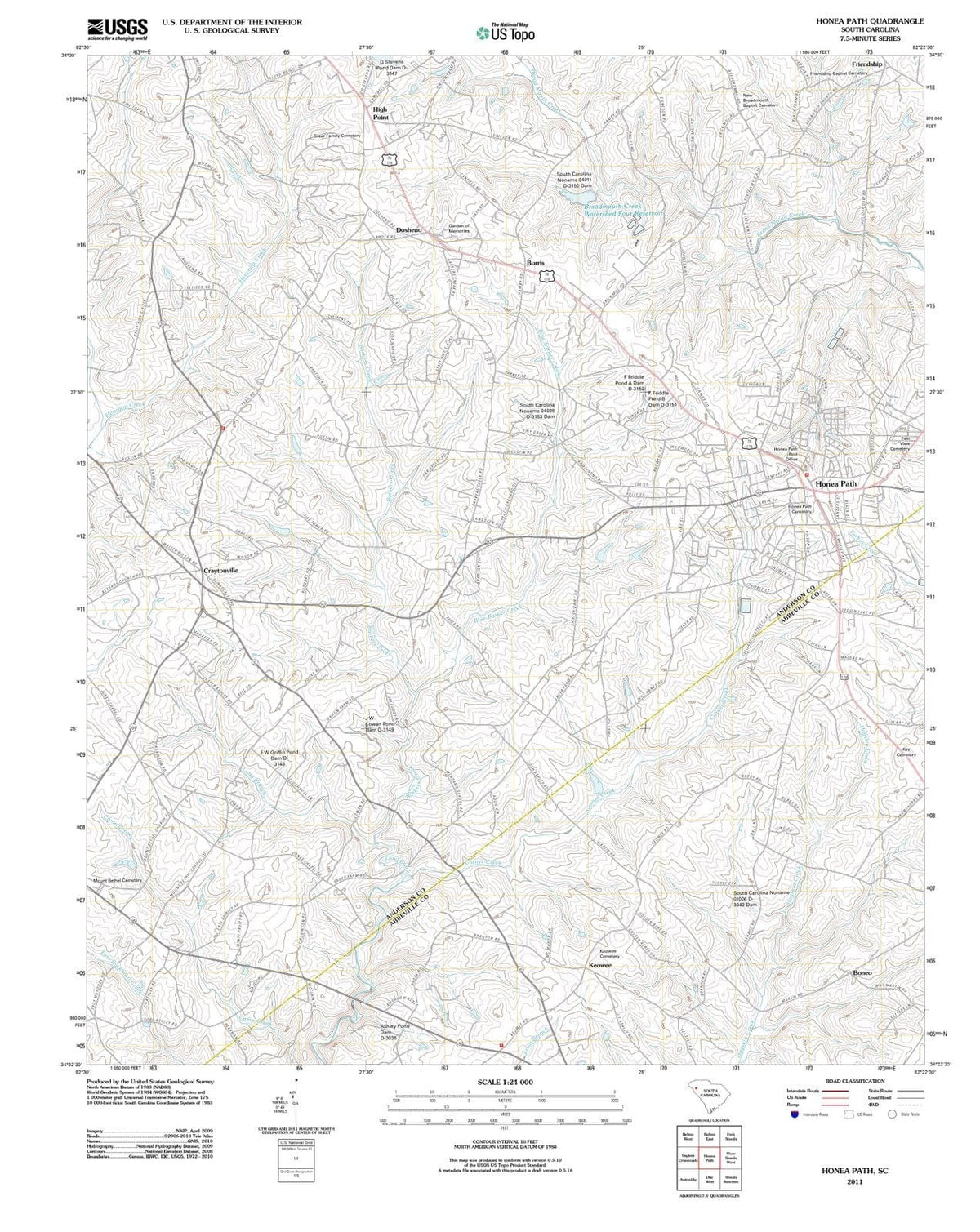 2011 Honea Path, SC - South Carolina - USGS Topographic Map