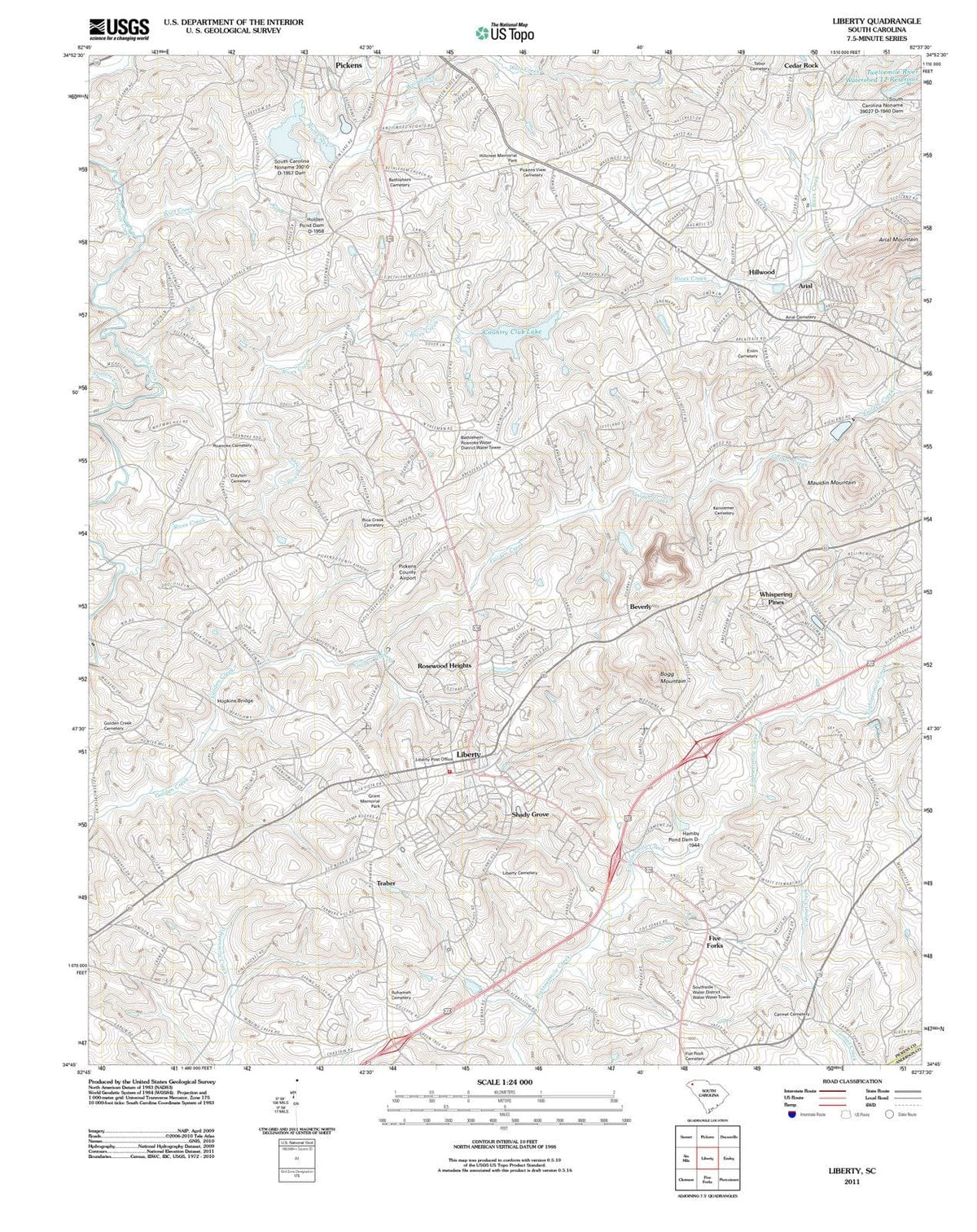 2011 Liberty, SC - South Carolina - USGS Topographic Map