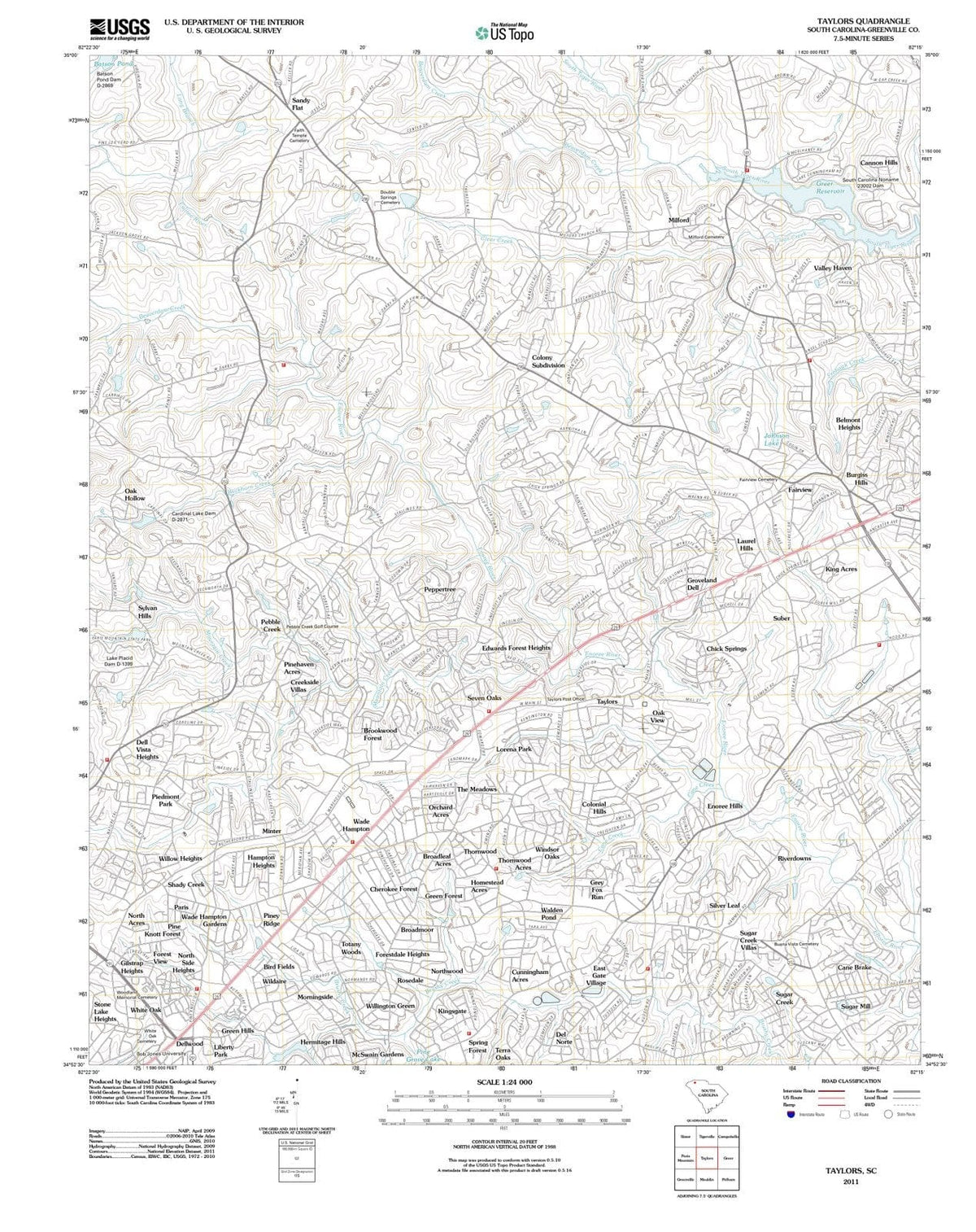 2011 Taylors, SC - South Carolina - USGS Topographic Map