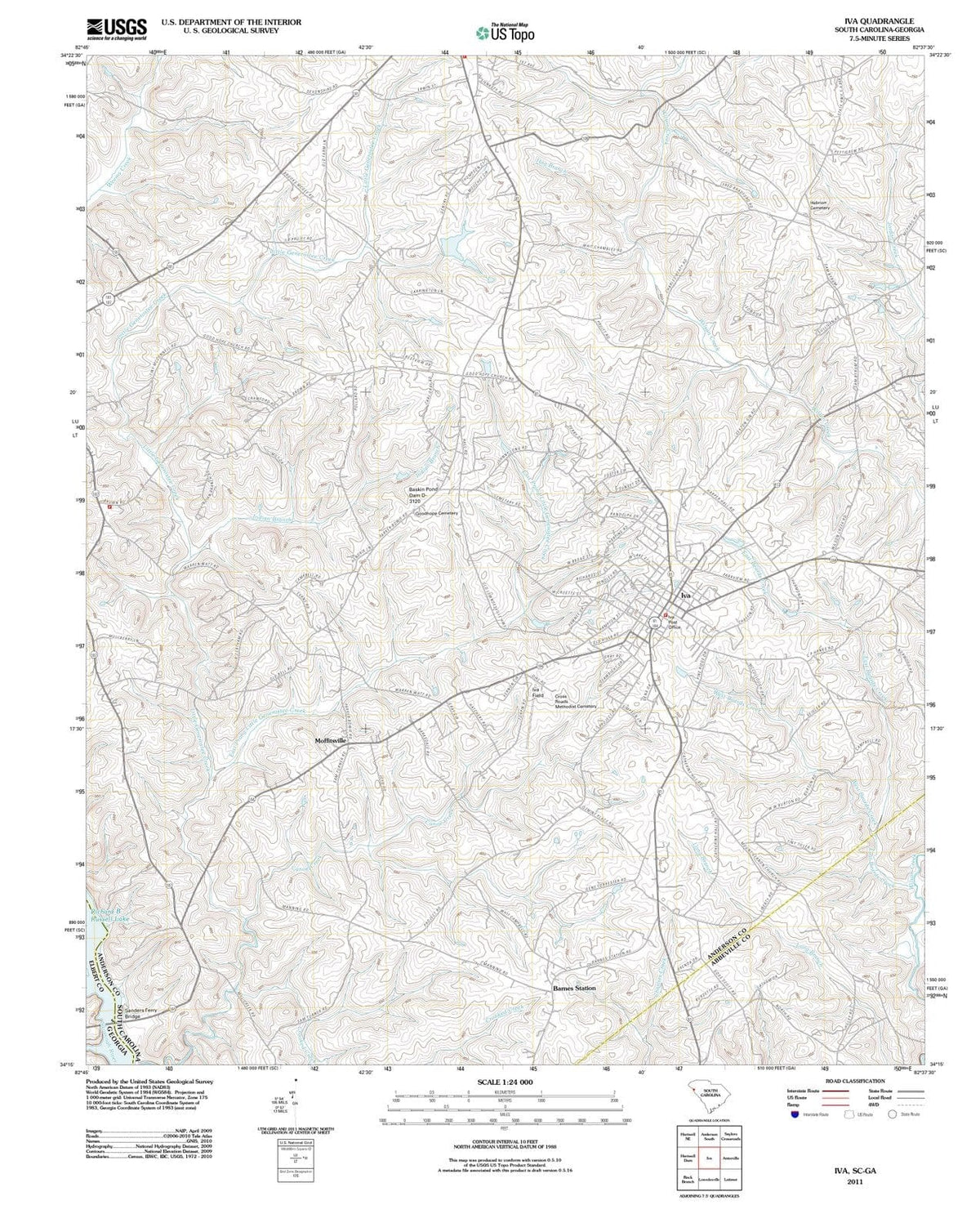 2011 Iva, SC - South Carolina - USGS Topographic Map