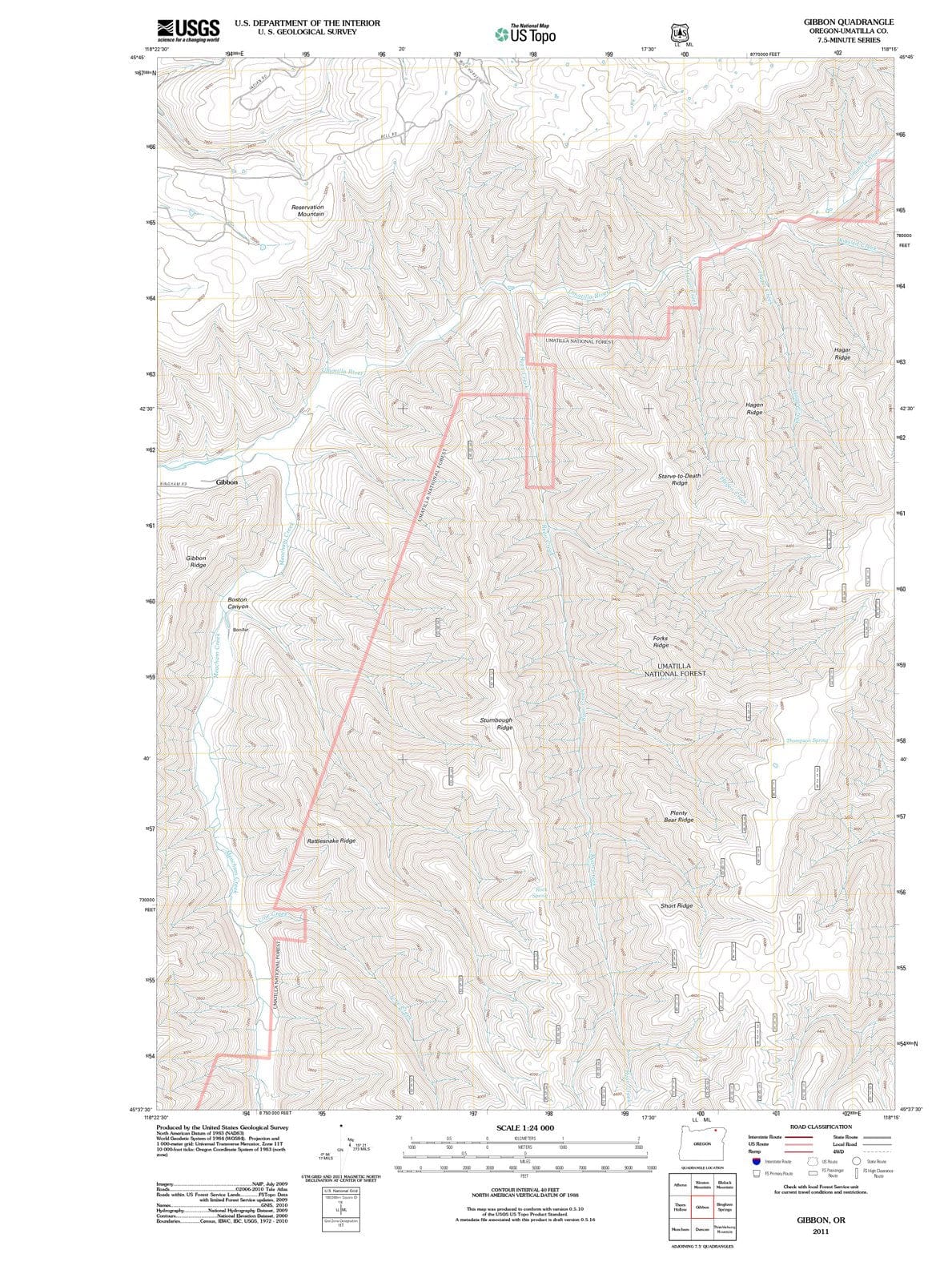 2011 Gibbon, OR - Oregon - USGS Topographic Map