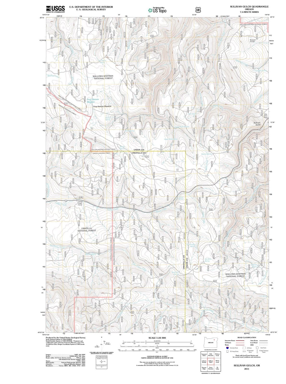 2011 Sullivan Gulch, OR - Oregon - USGS Topographic Map